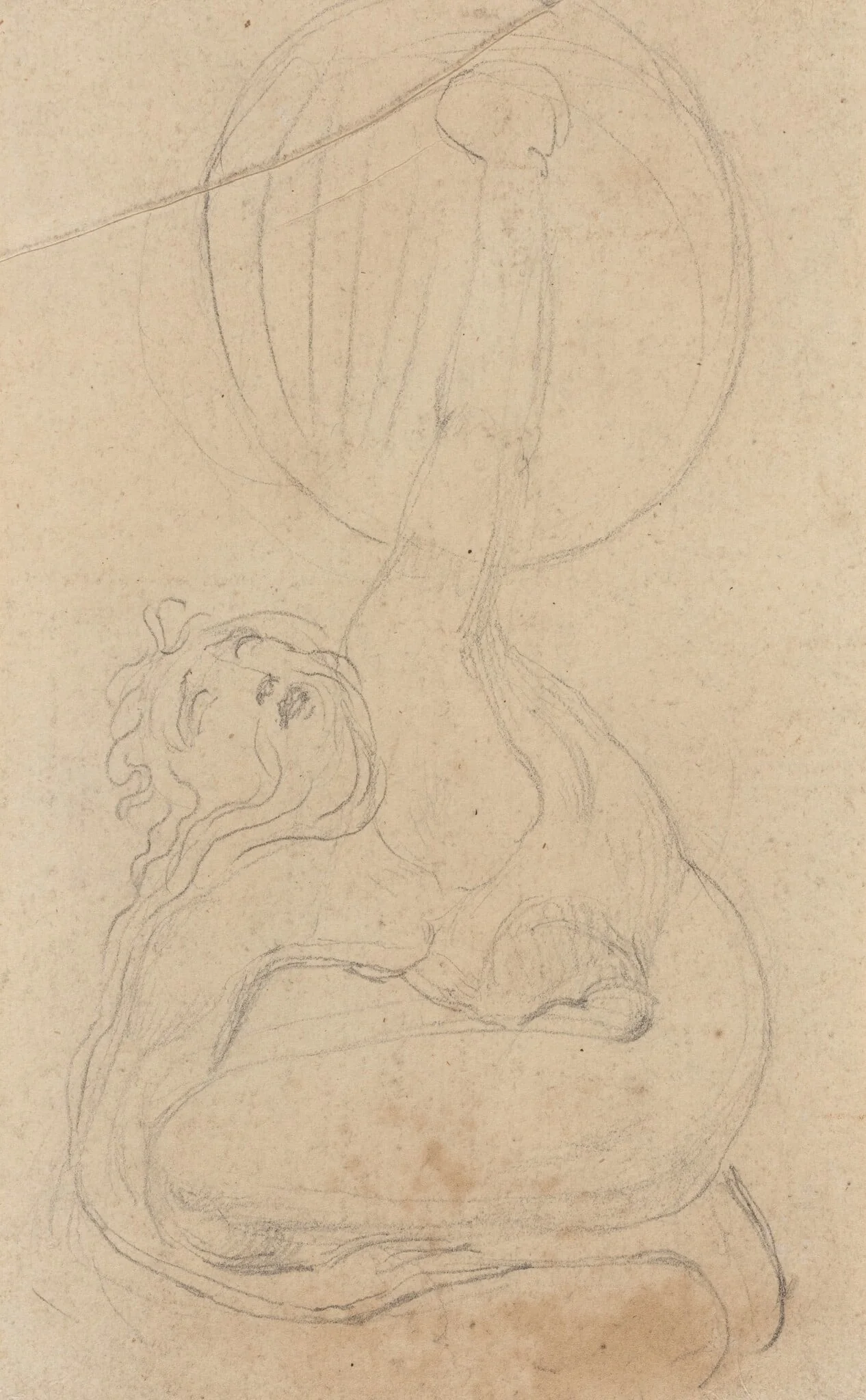 A Crouching Figure Holding a Shield [verso], by William Blake, graphite, 1793