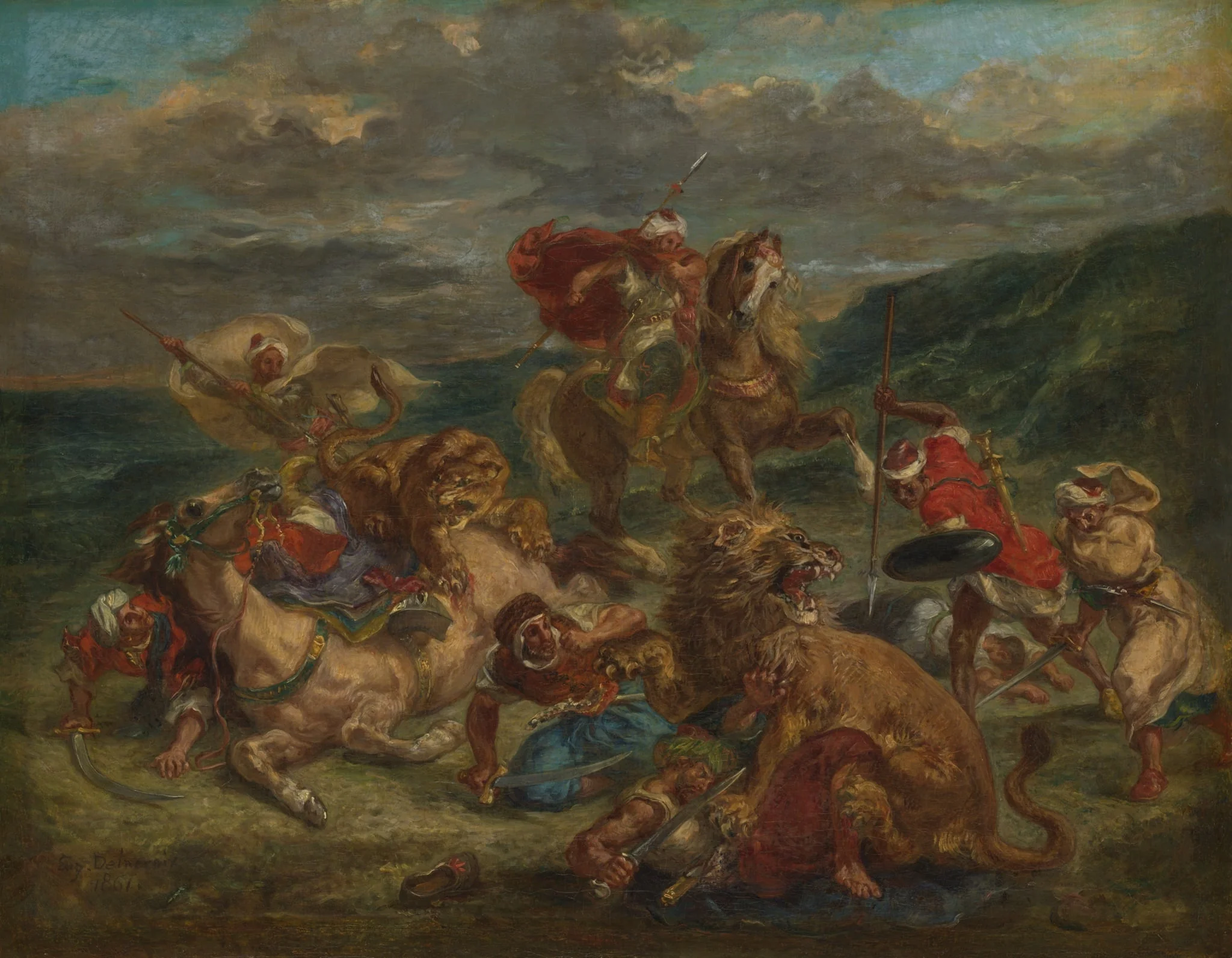 Lion Hunt, by Eugène Delacroix, oil, 1860