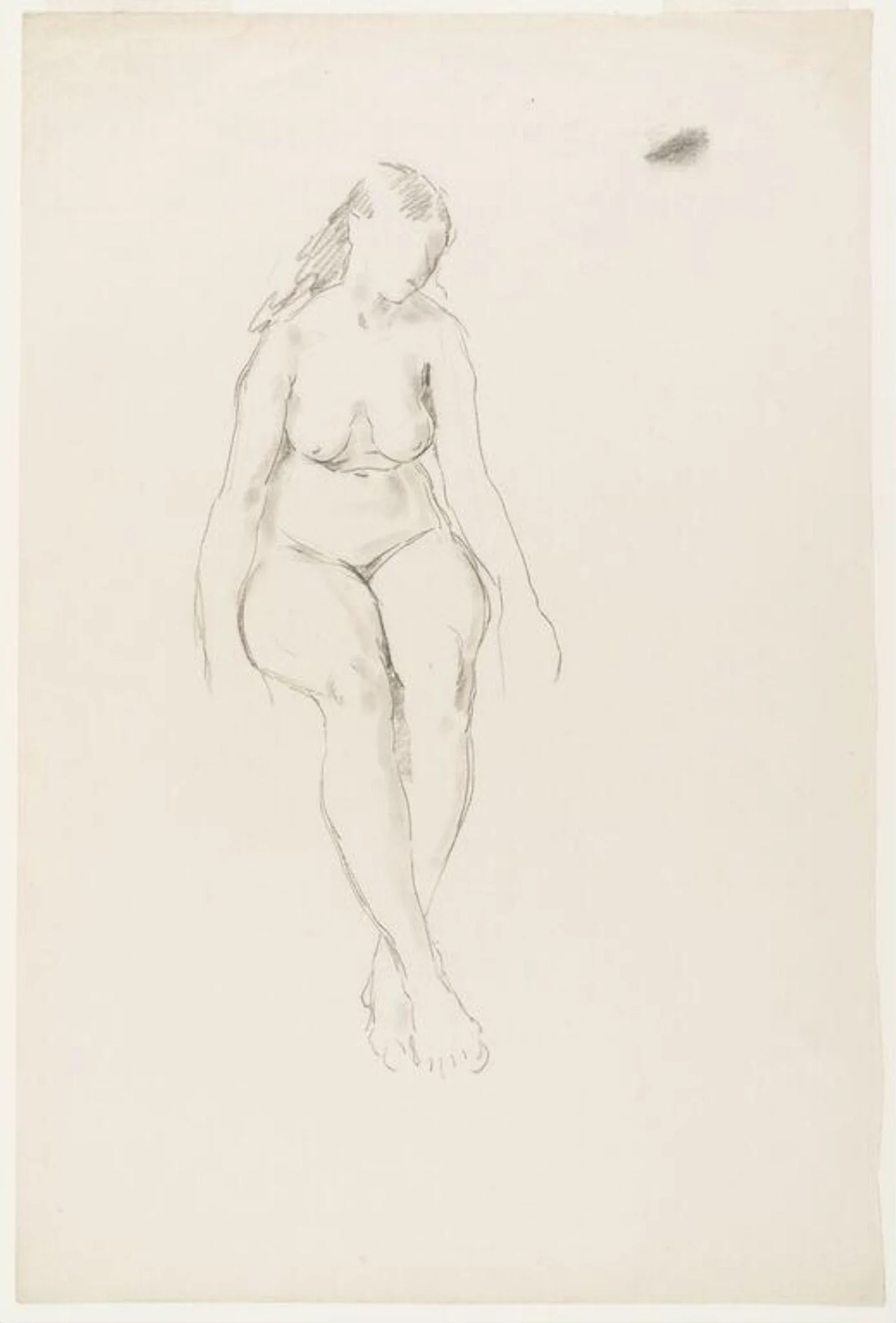 Female nude; seated with feet crossed