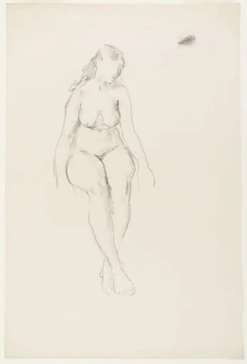 Female nude; seated with feet crossed