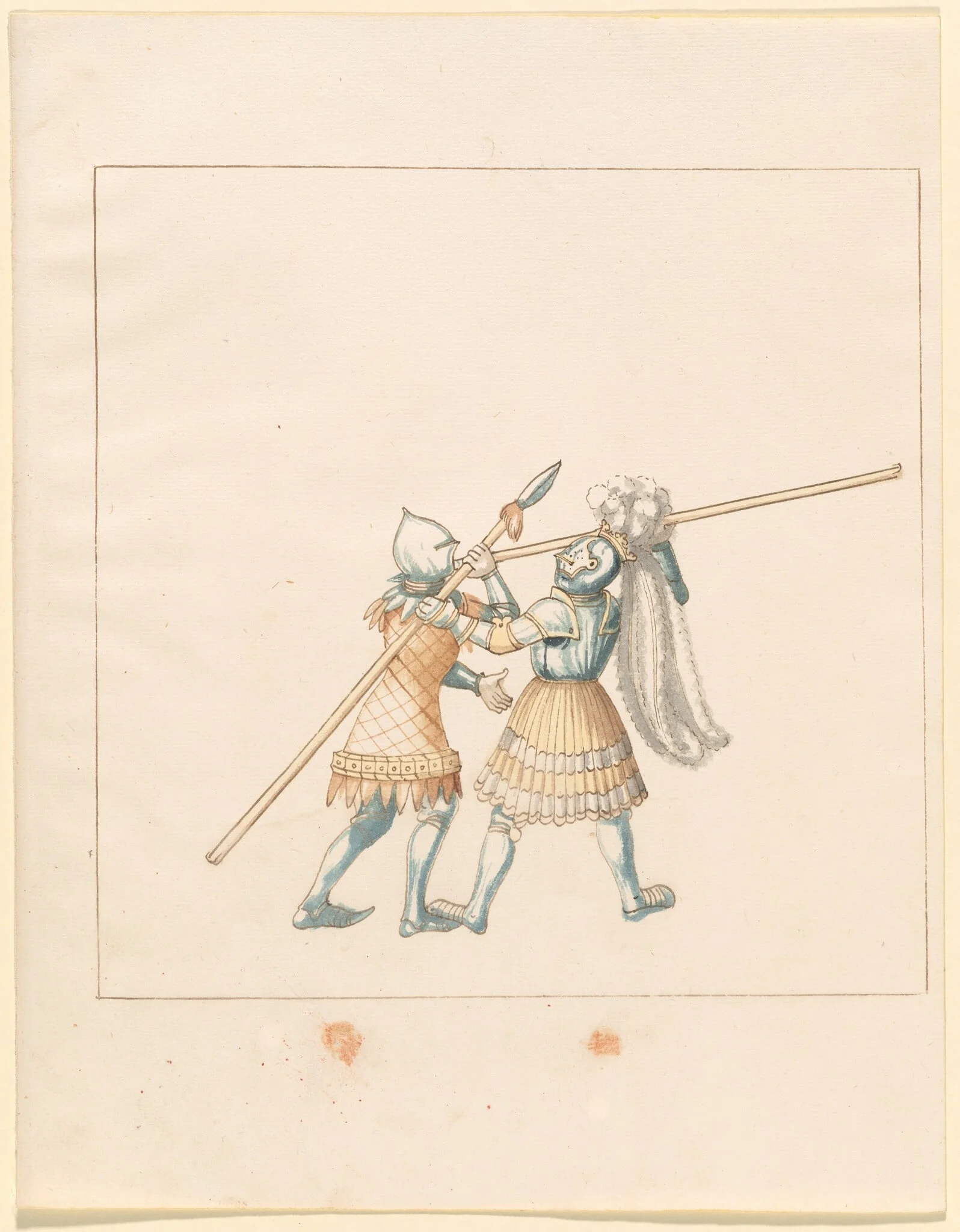 Foot Combat with Spears, by German 16th Century, ink, 1514