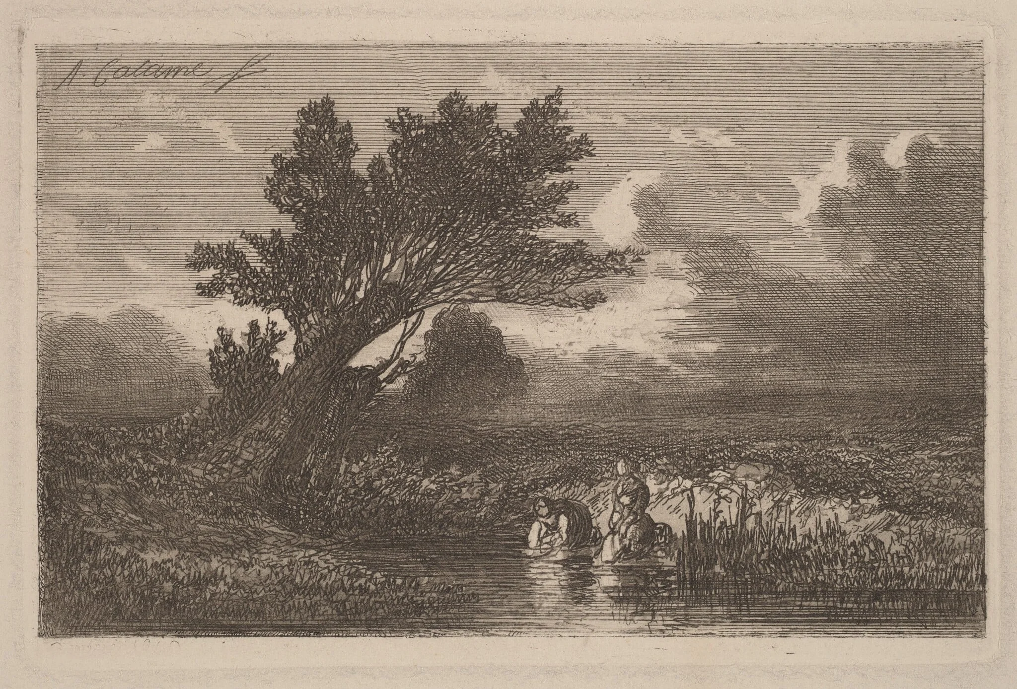 Laundresses, by Alexandre Calame, ink, 1840