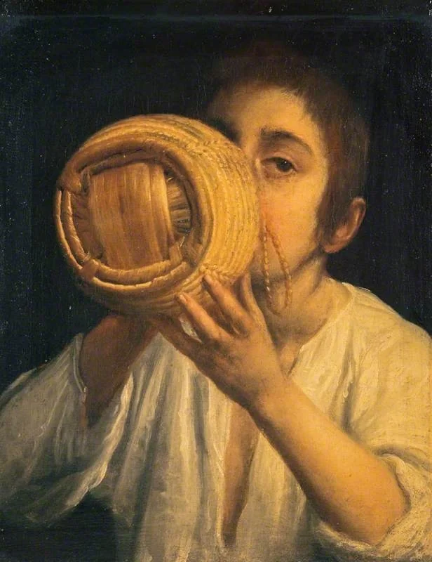 A Boy Drinking from a Flask, by Unknown, oil, 1662