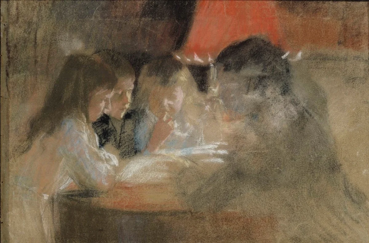 Brandtin lapset (Lampun ääressä), by Albert Edelfelt, 1889