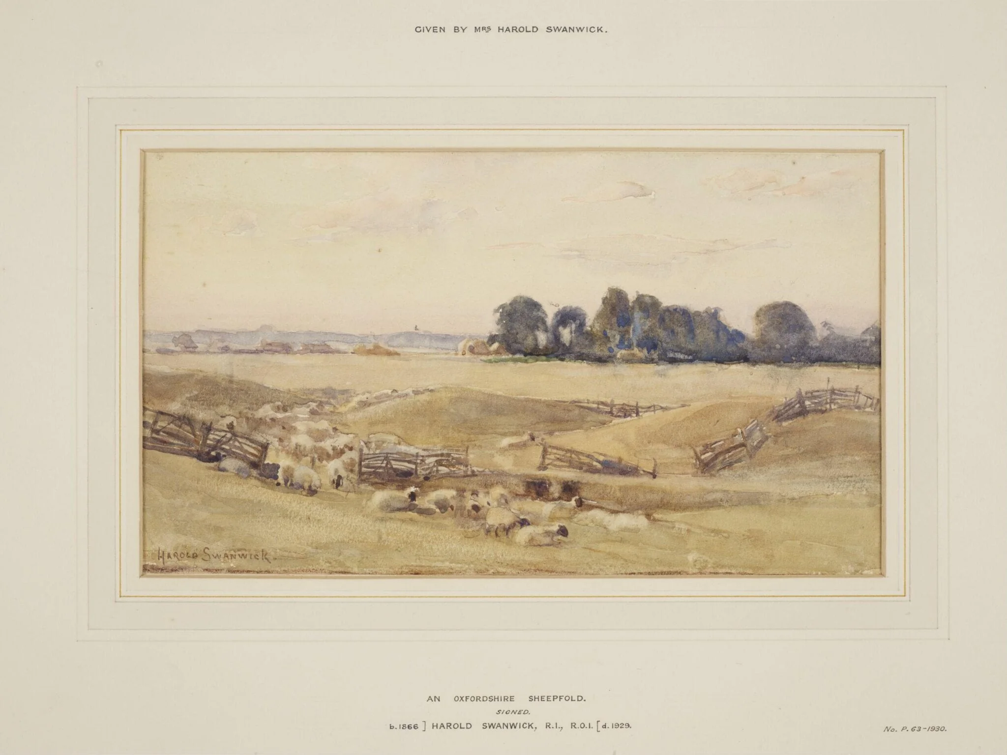 An Oxfordshire Sheepfold, by Joseph Harold Swanwick, watercolor, 1890