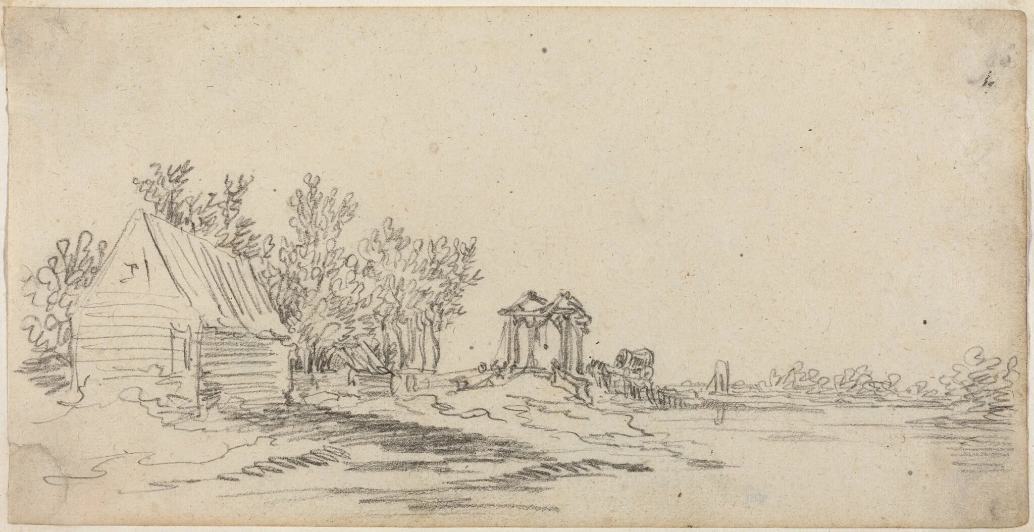 River Landscape with a Distant Bridge, by Jan van Goyen, chalk, 1628