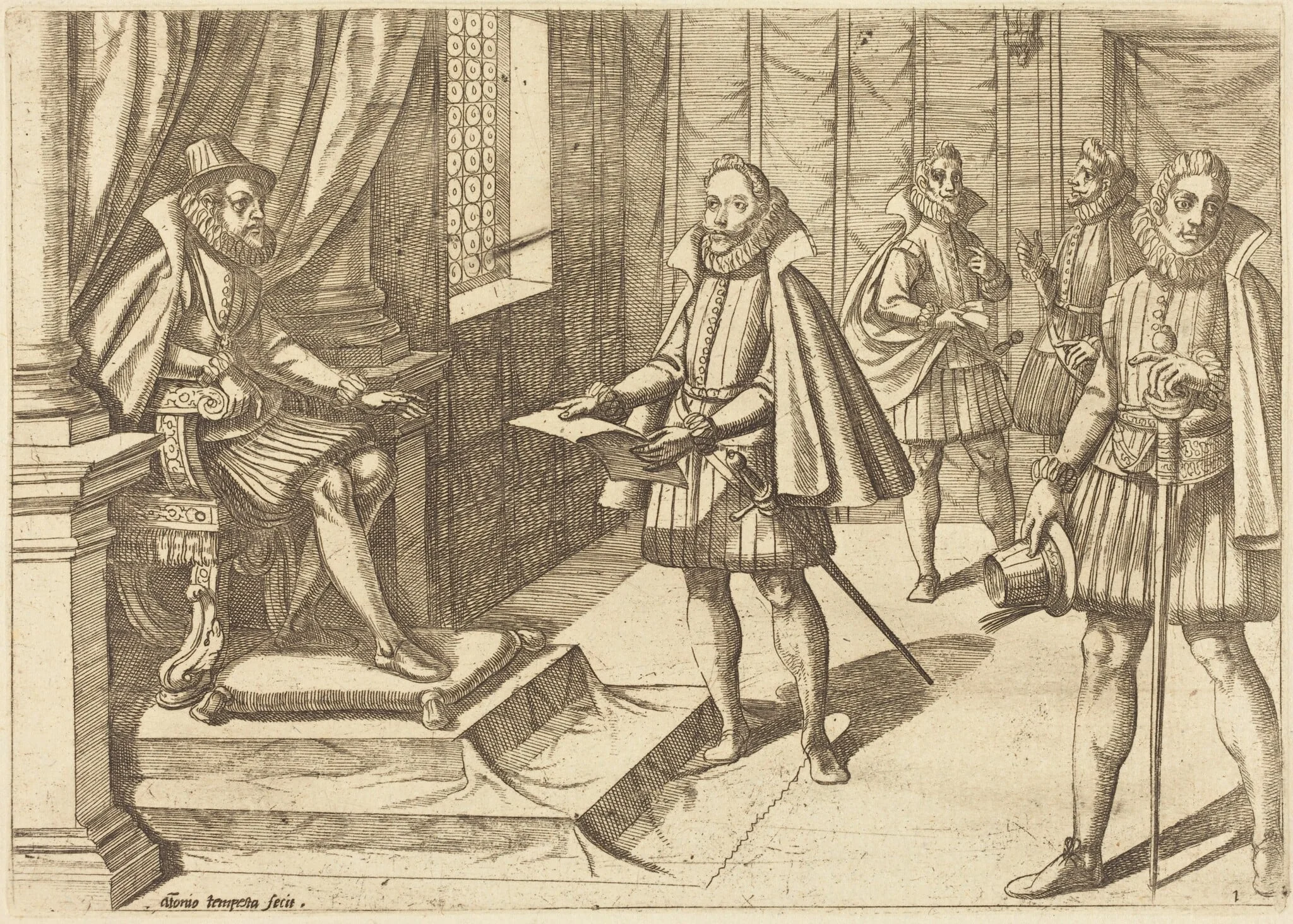 Philip II of Spain on His Throne, by Antonio Tempesta, ink, 1612