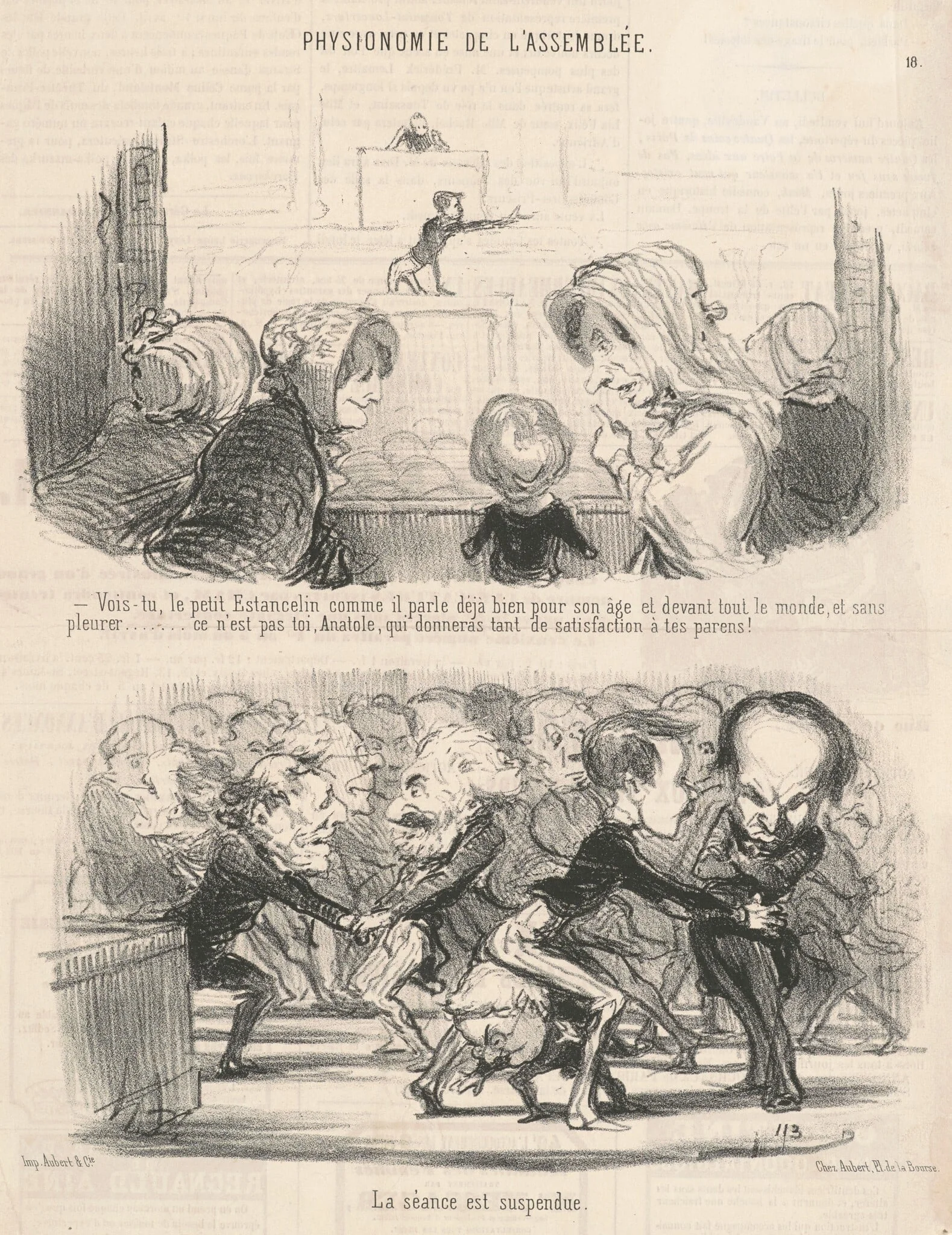 Vois-tu, le petit estancelin comme il parle ..., by Honoré Daumier, ink, 1850