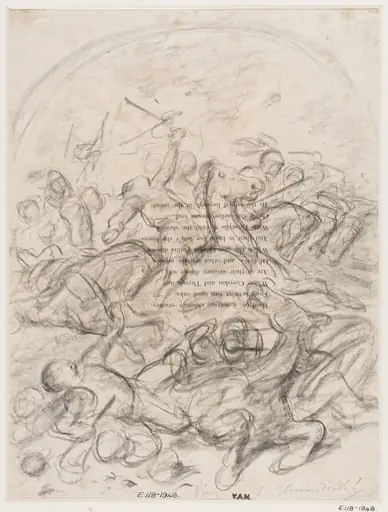  A battle scene with a man falling from his horse mortally wounded