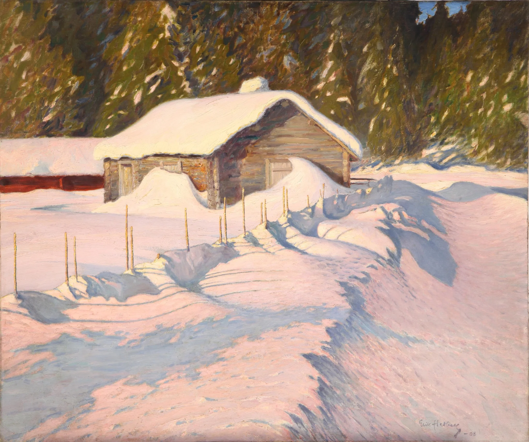The snow, by Claes Erik Hedberg, oil, 1908