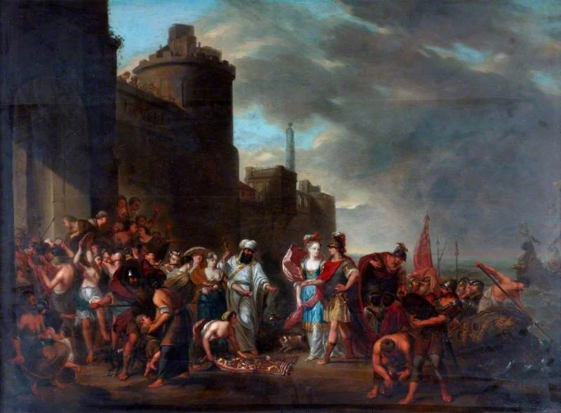 Dido Conducting Aeneas to the Palace at Carthage, by Arnold Houbraken, oil, 1699