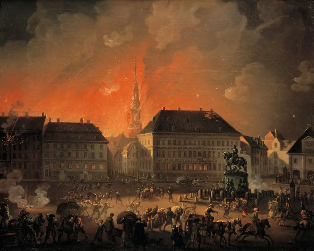 The Most Terrible Night. View of Kongens Nytorv in Copenhagen During the English Bombardement of Copenhagen at Night between 4 and 5 September 1807