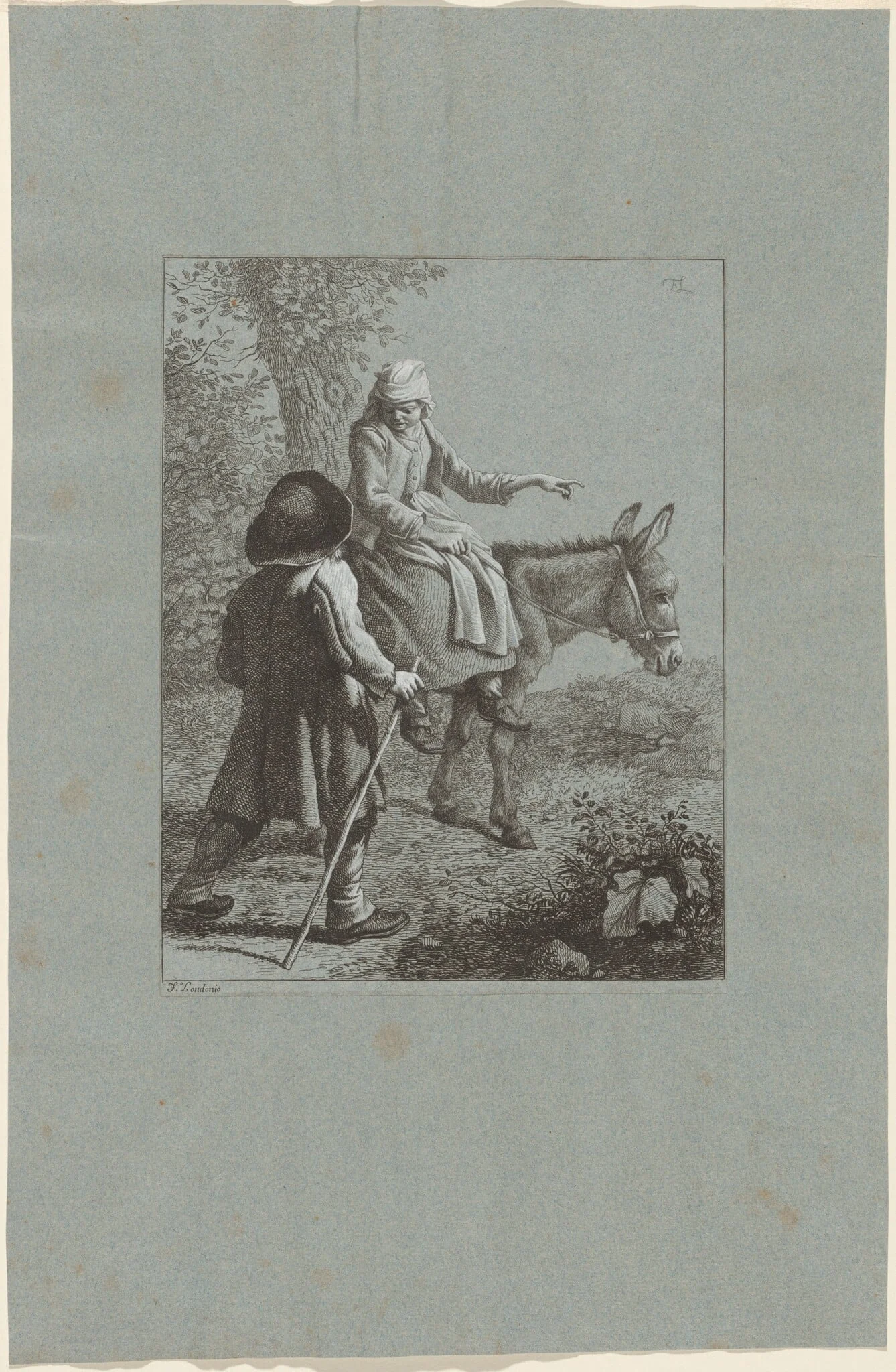 Boy and Girl with a Donkey, by Francesco Londonio, ink, 1764