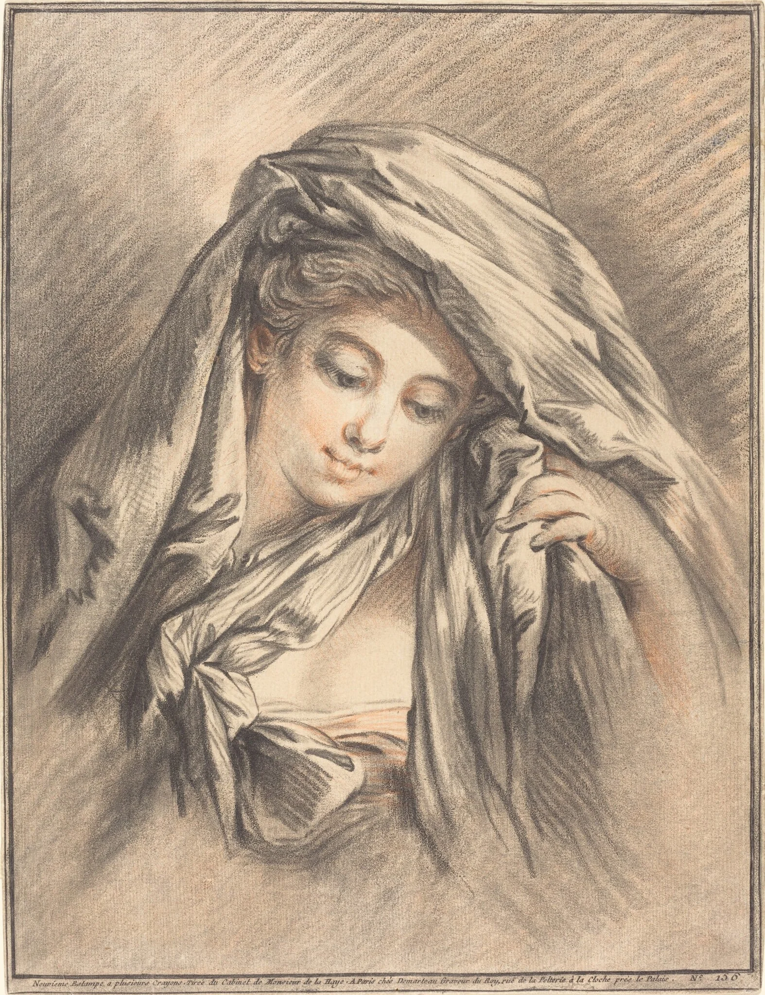 Young Woman with Her Head Covered, by Gilles Demarteau the Elder, chalk, 1767
