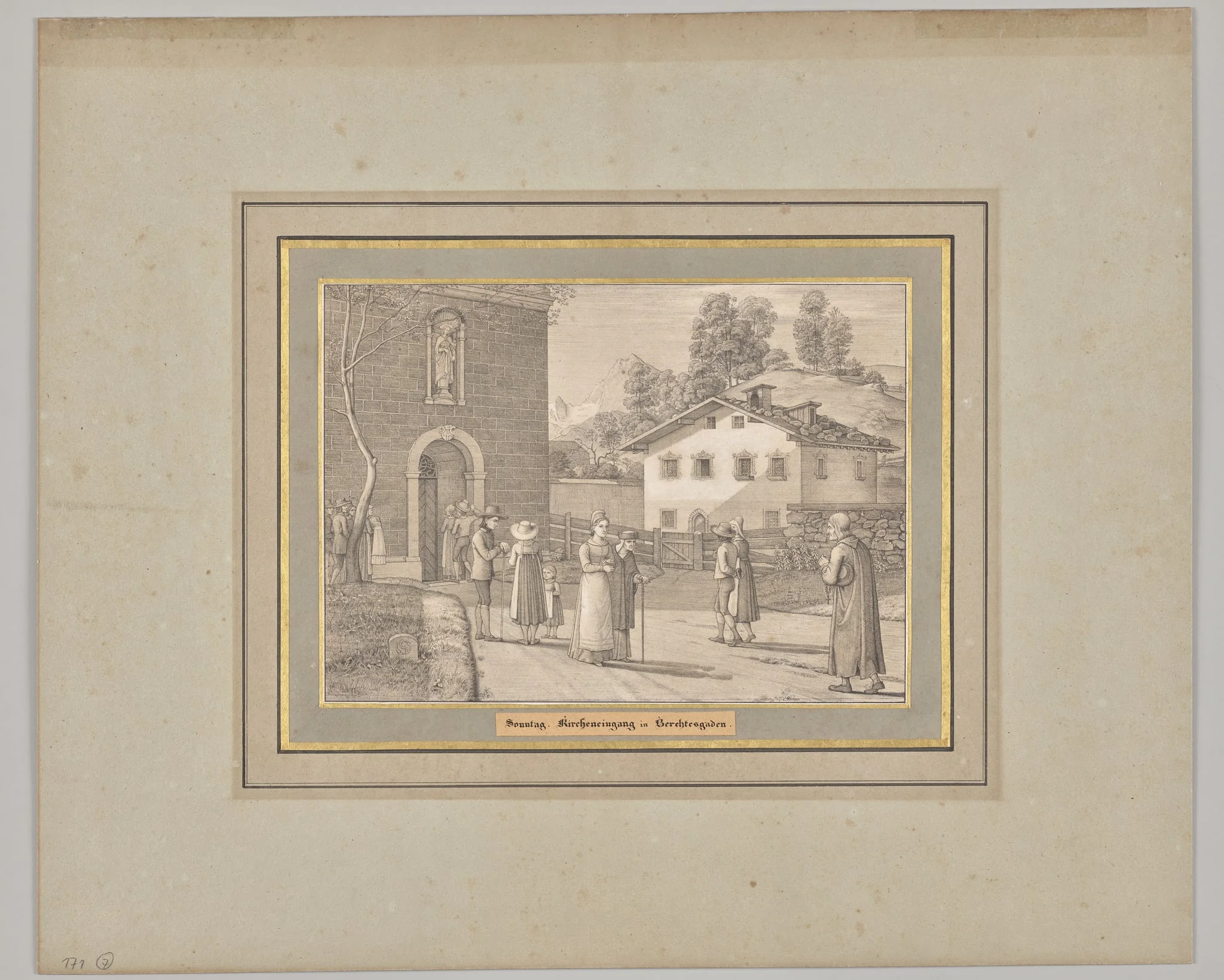 Sunday. Church entrance in Berchtesgaden, by Ferdinand Olivier, 1820