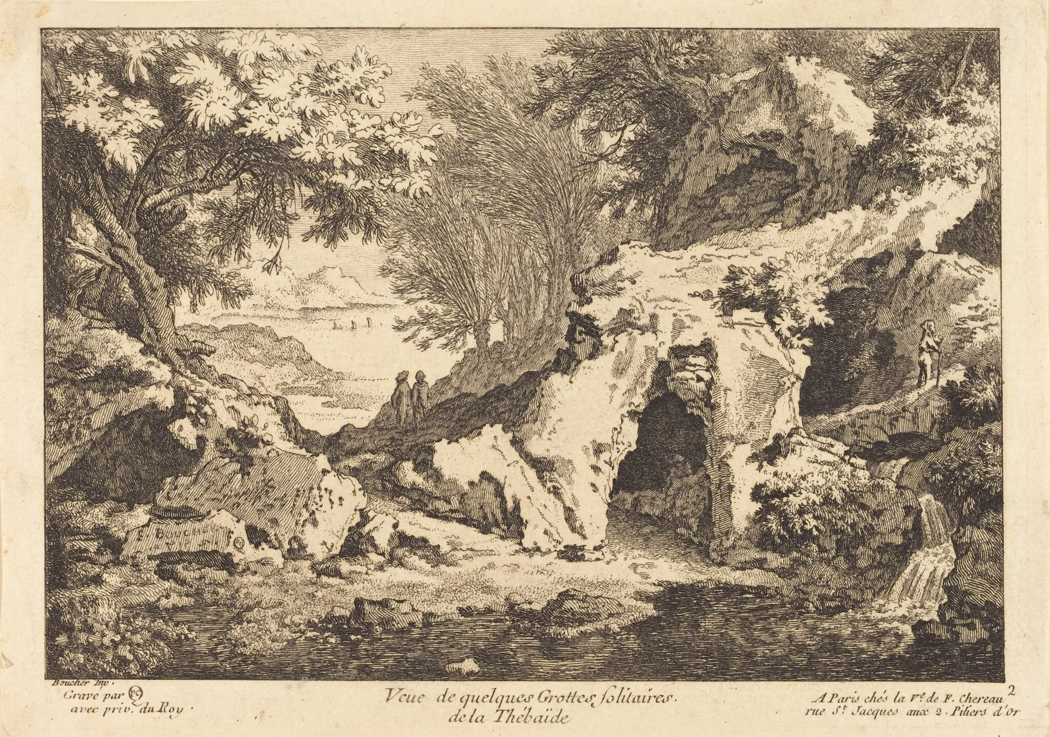 Veue de quelques Grottes solitaires de la Thebaide, by Quentin-Pierre Chedel, ink, 1734