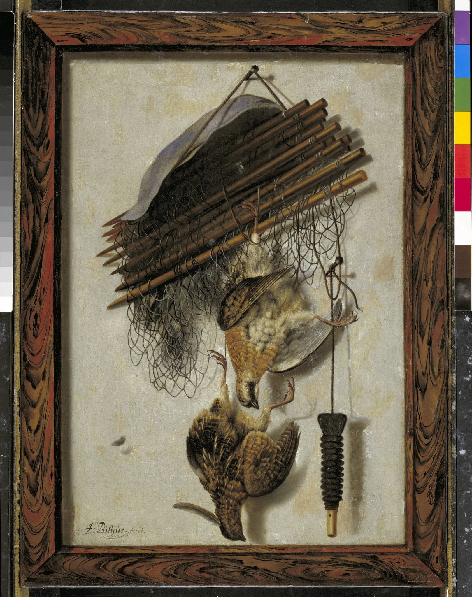 Dead Wildfowl and a Huntsman's Net. Trompe l'oeil, by Unknown, 1679