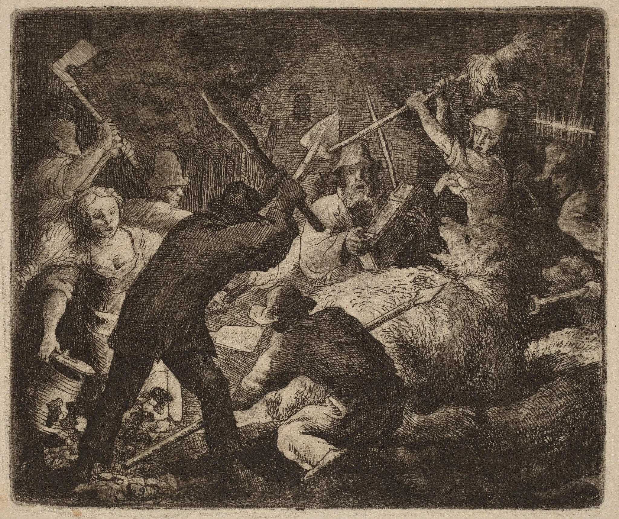The Bear Assaulted by the Peasants, by Allart van Everdingen, ink, 1650