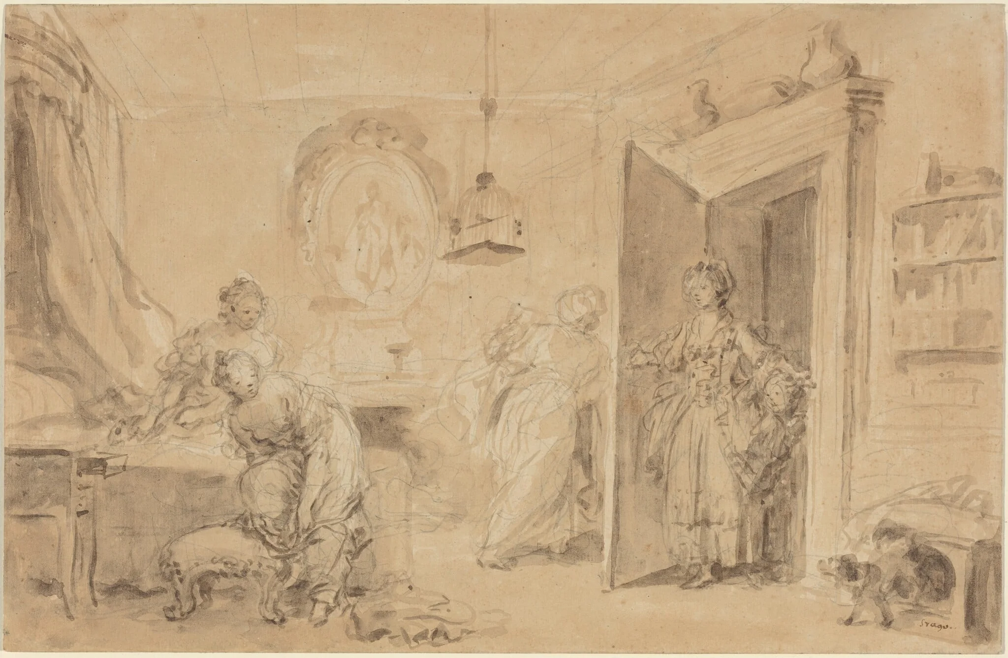 The Bedroom (Le Coucher or Ma Chemise brule), by Jean Honoré Fragonard, ink, 1769