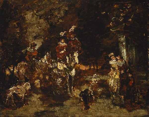 Wood scene with riders