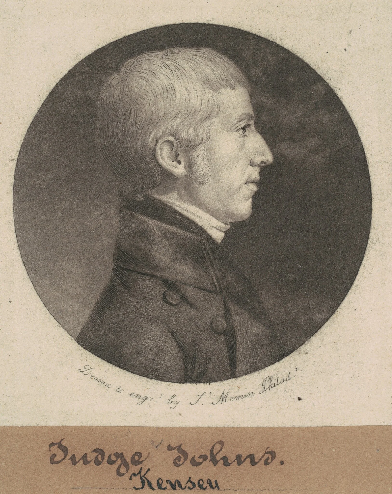 Kensey Johns, by Charles Balthazar Julien Févret de Saint-Mémin, ink, 1802