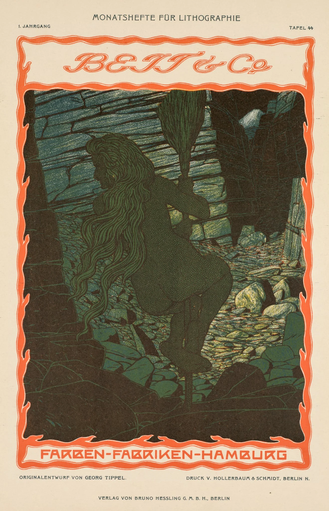 Nude Woman on a Broomstick (from Advertisement Series for Coloured Fabric, Beit & Co., Hamburg)