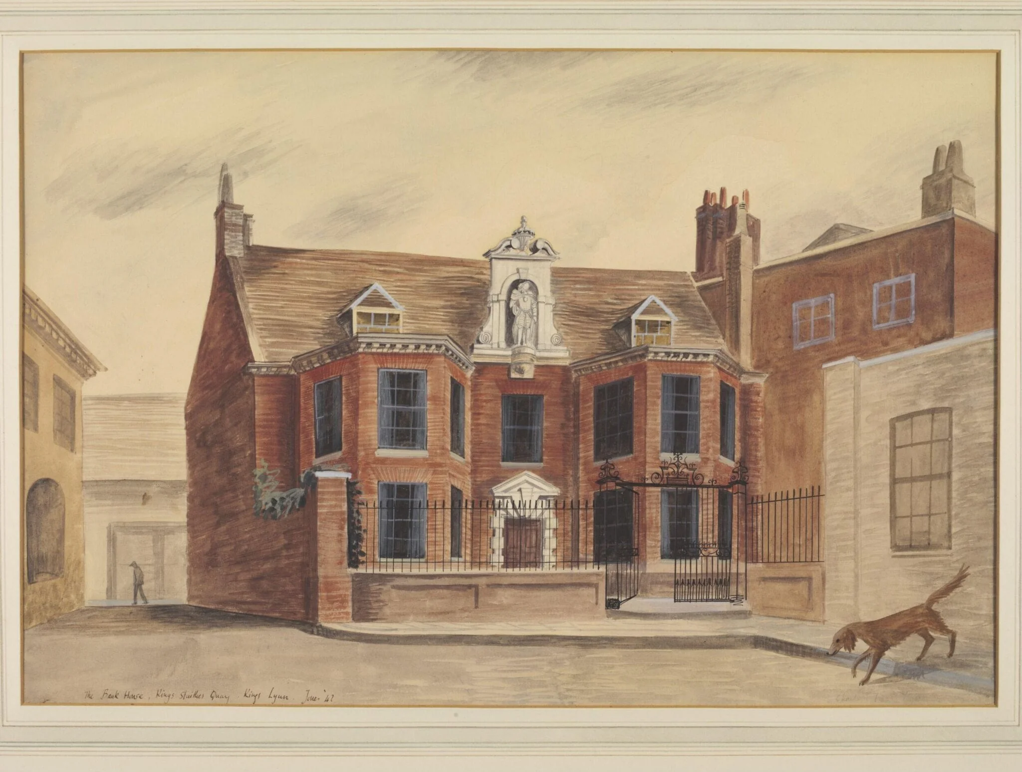 The Bank House, Kings Staithes Quay, Kings Lynn, by Barbara Jones, watercolor, 1940