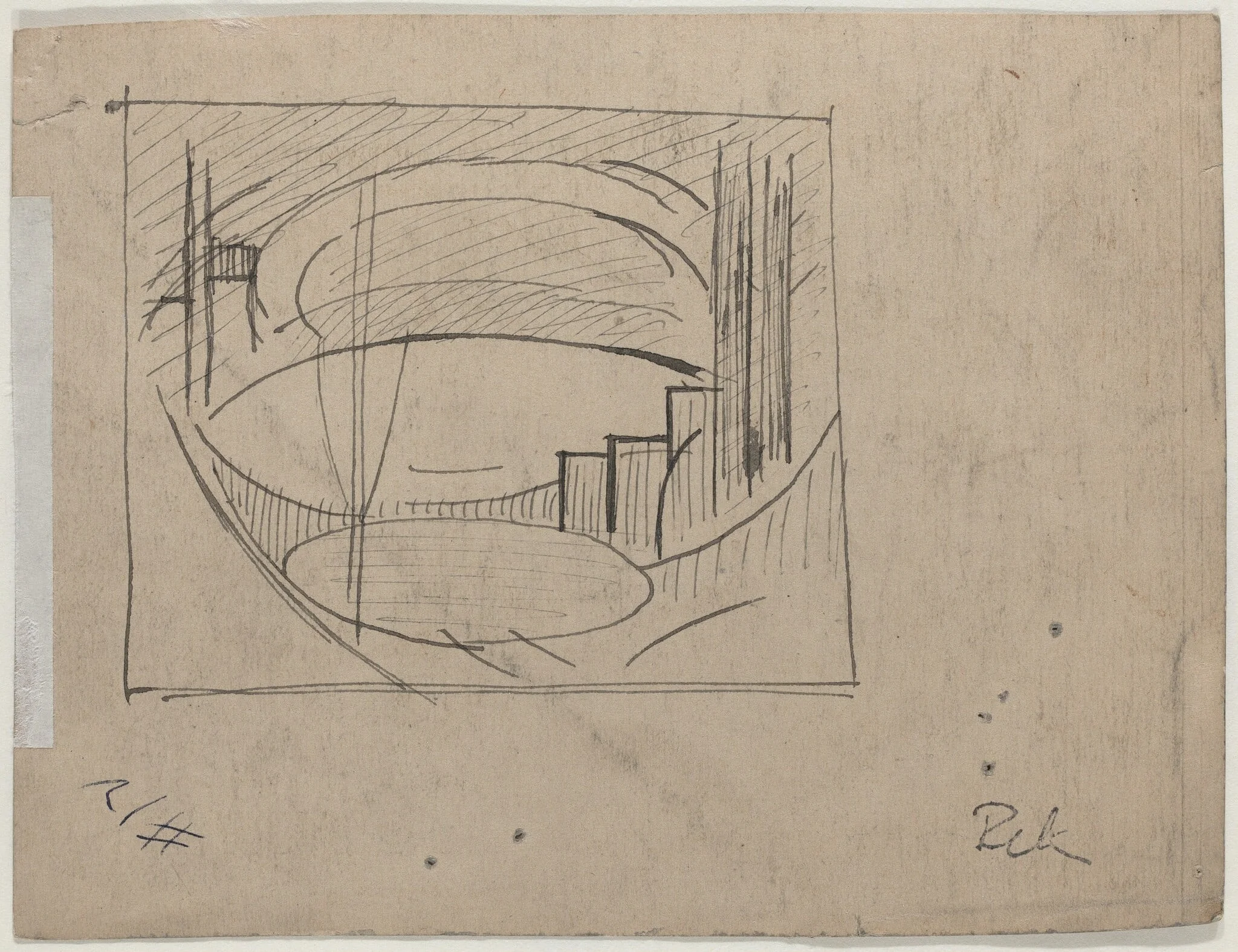 Study for "Soho" (verso), by Oscar F. Bluemner, ink, 1919