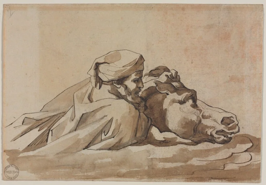 Man Clutching a Horse in Water, after Poussin's "Deluge" (recto), by Théodore Géricault, 1816