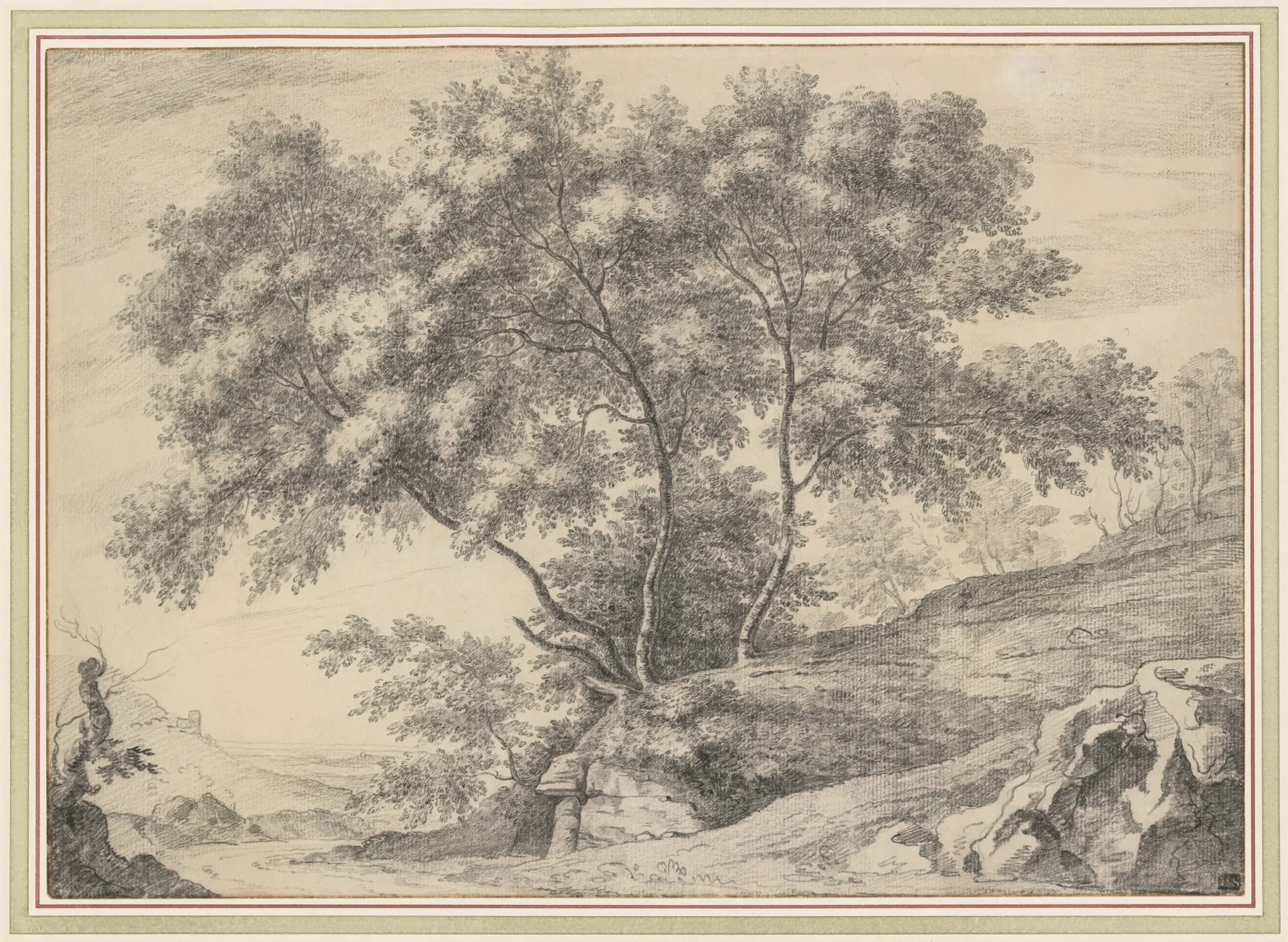 A Clump of Trees on a Rocky Outcrop, by John Claude Nattes, 1812