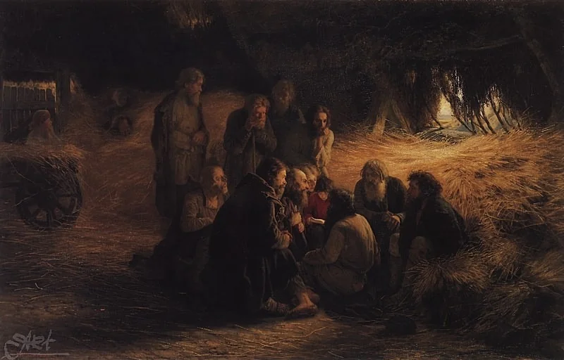 Reading of the manifesto of February 19, 1861, by Grigoriy Myasoyedov, oil, 1873
