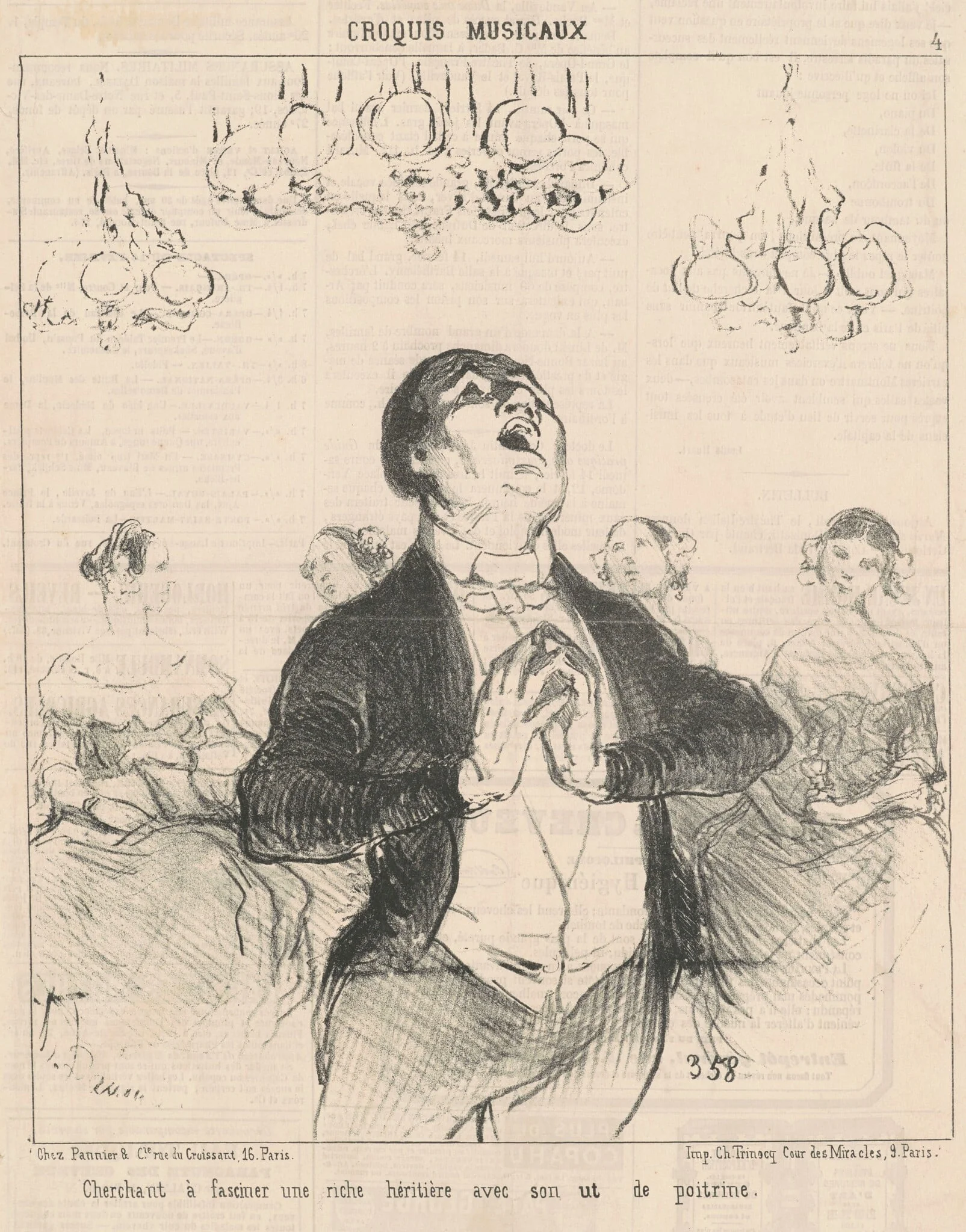 Cherchant a fasciner une riche ..., by Honoré Daumier, ink, 1852