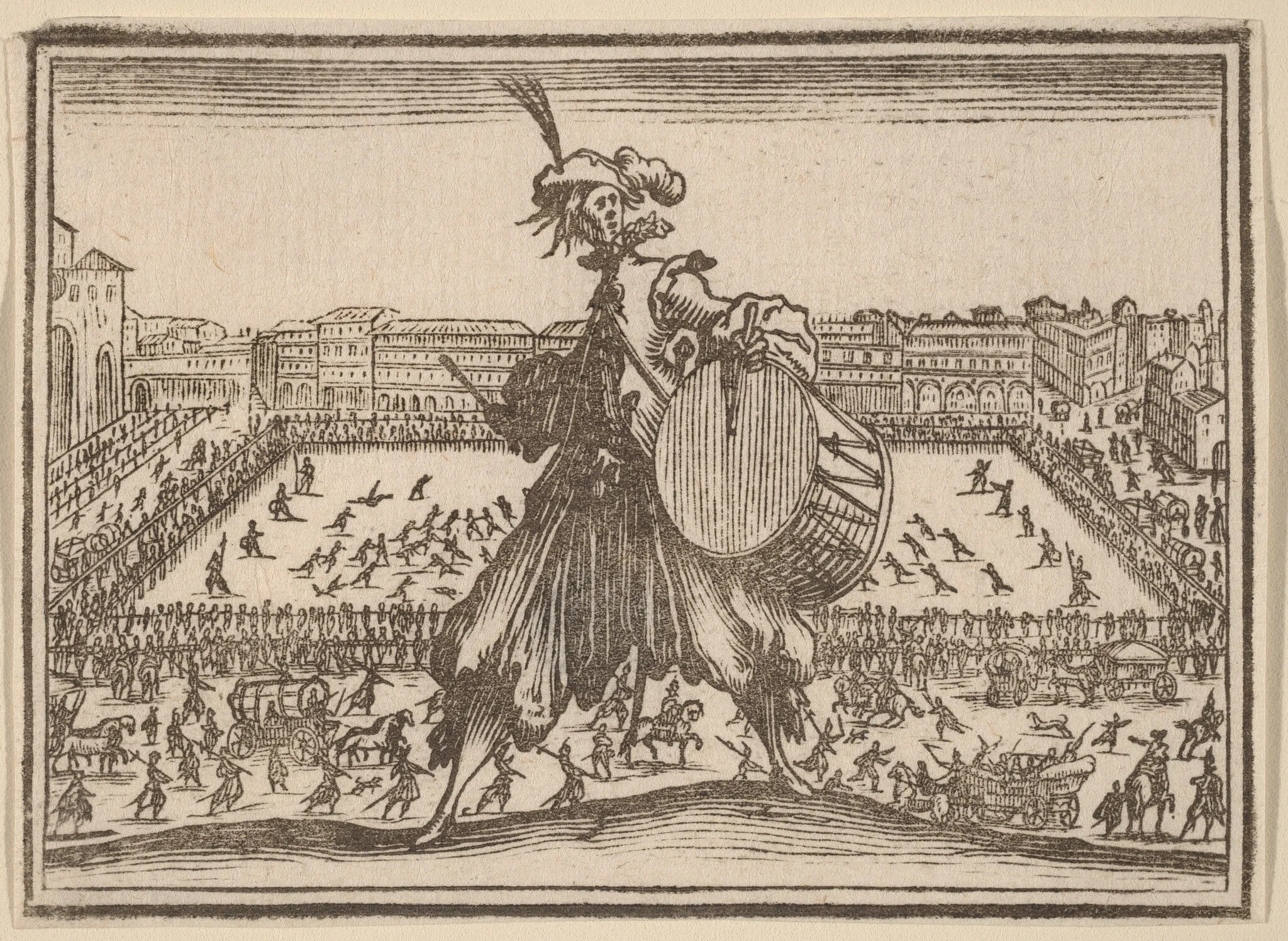 Piazza Santa Croce, Florence, by Edouard Eckman, ink, 1621