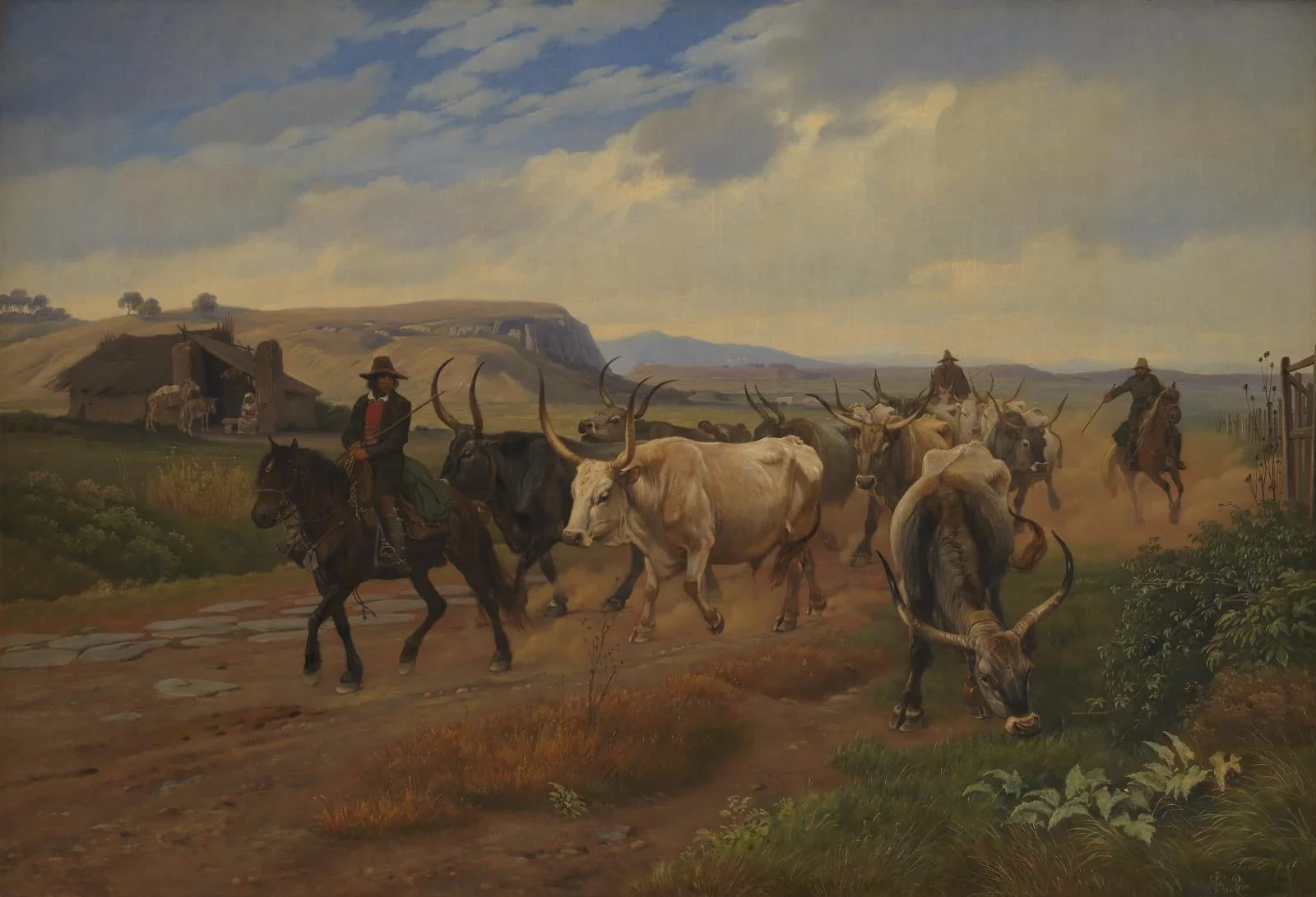 A Drove of Oxen in the Roman Campagna, by Unknown, 1845