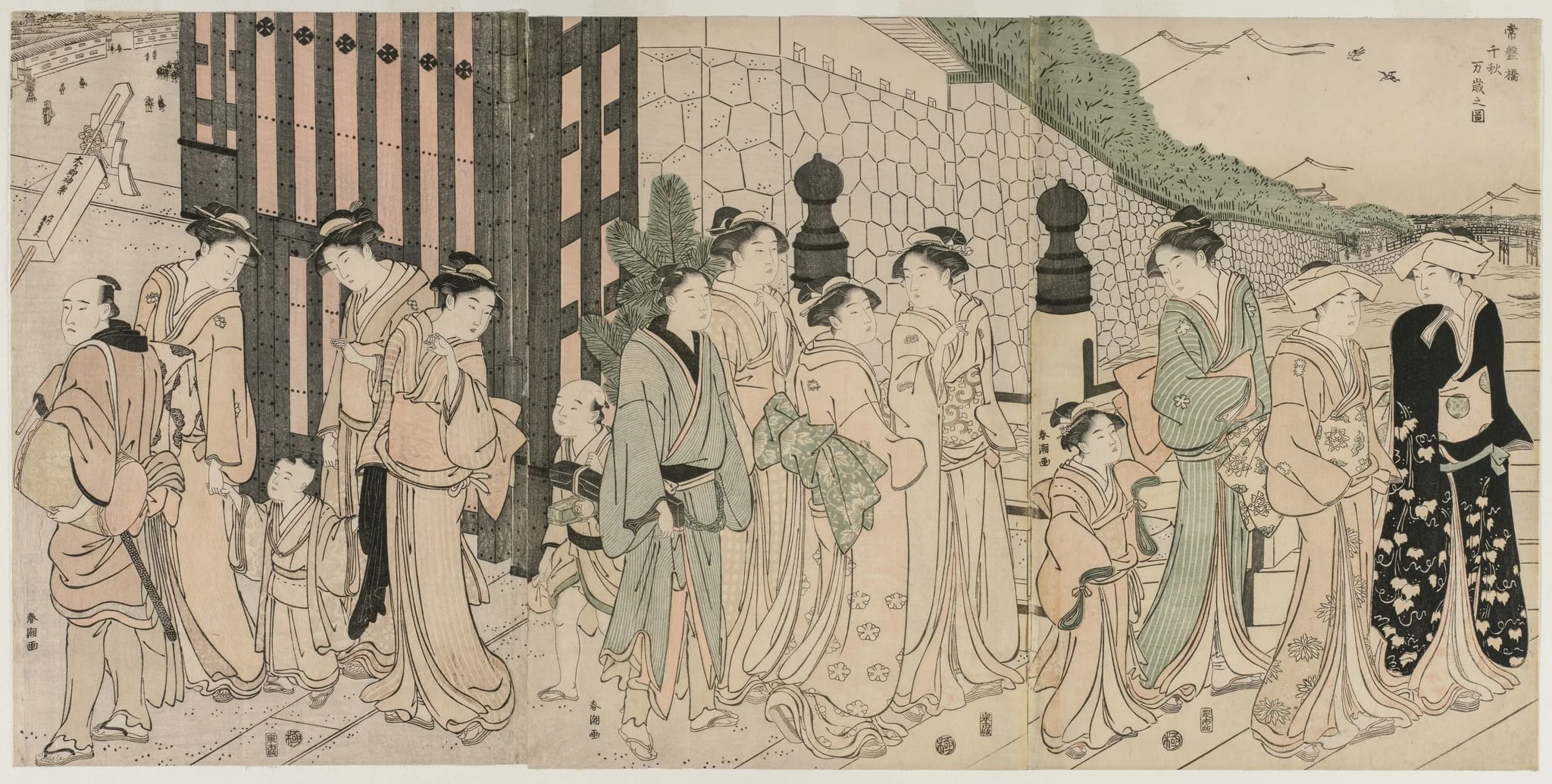 A Thousand Autumns, Ten Thousand Years on Tokiwa Bridge, by Katsukawa Shunchō, 1794