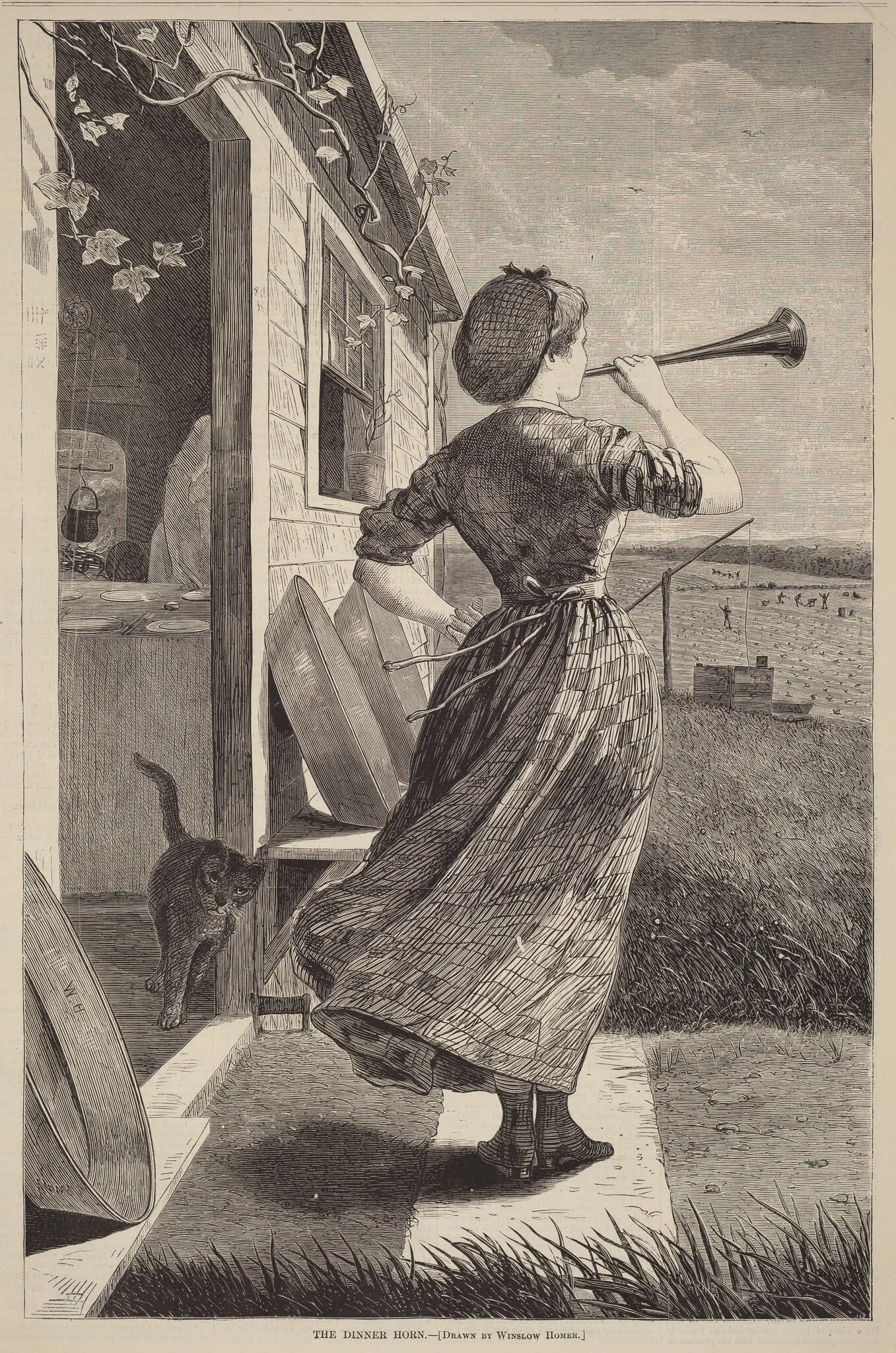 The Dinner Horn, by American 19th Century, ink, 1870