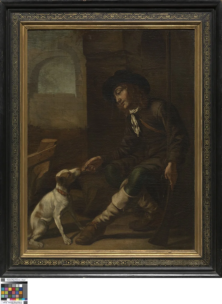 Jager met hond, by Unknown, oil, 1651