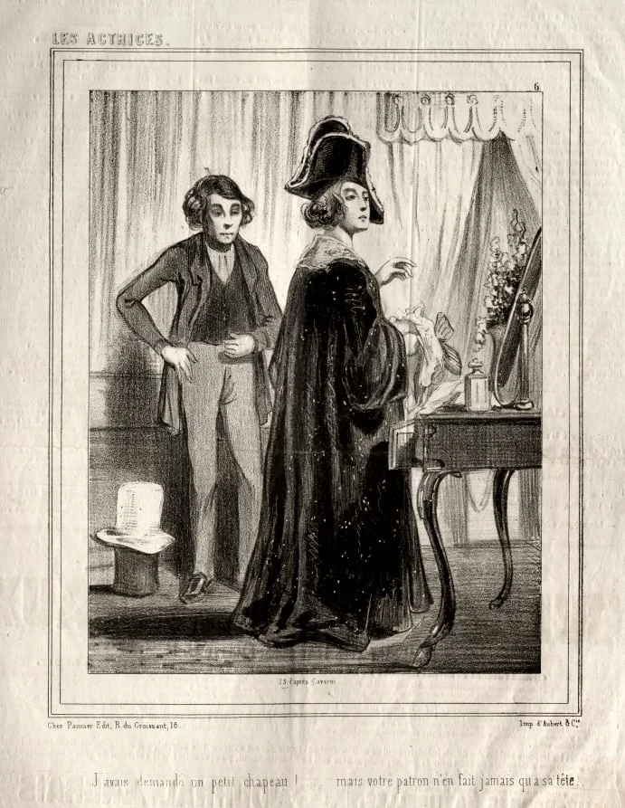 Les Actrices:  J'avais demande un petit chapeau!, by Paul Gavarni, 1843