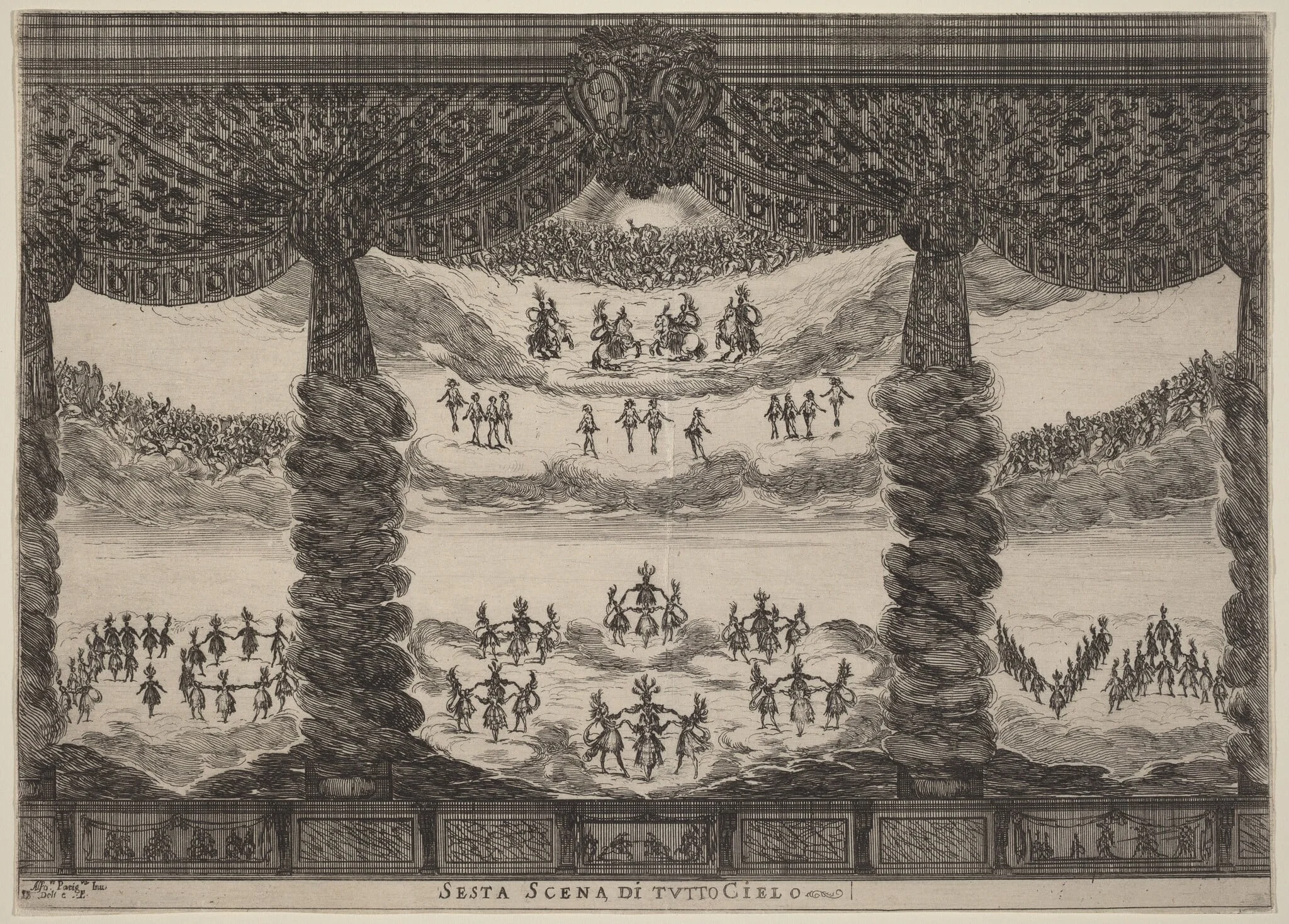 Sesta Scena di Tutto Cielo, by Stefano Della Bella, ink, 1637