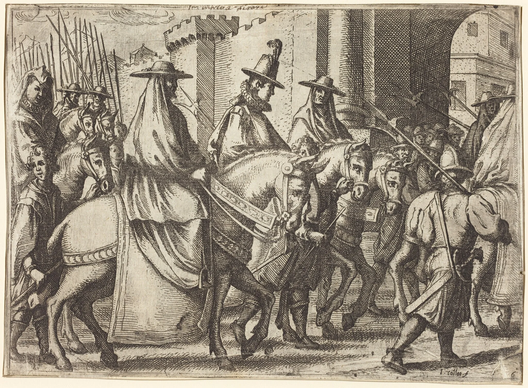 Entry into Ferrara [recto], by Jacques Callot, ink, 1612