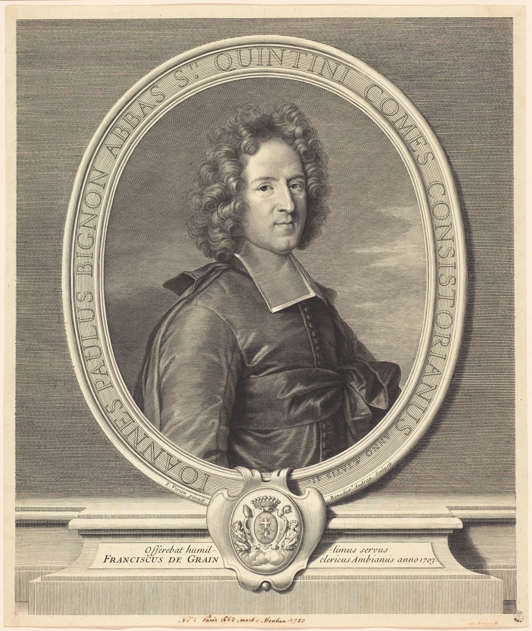 J.P. Bignon, by Benoît Audran I, ink, 1691