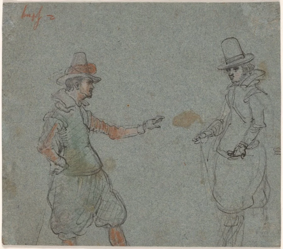 Two Gentlemen (verso), by Hendrick Avercamp, 1618