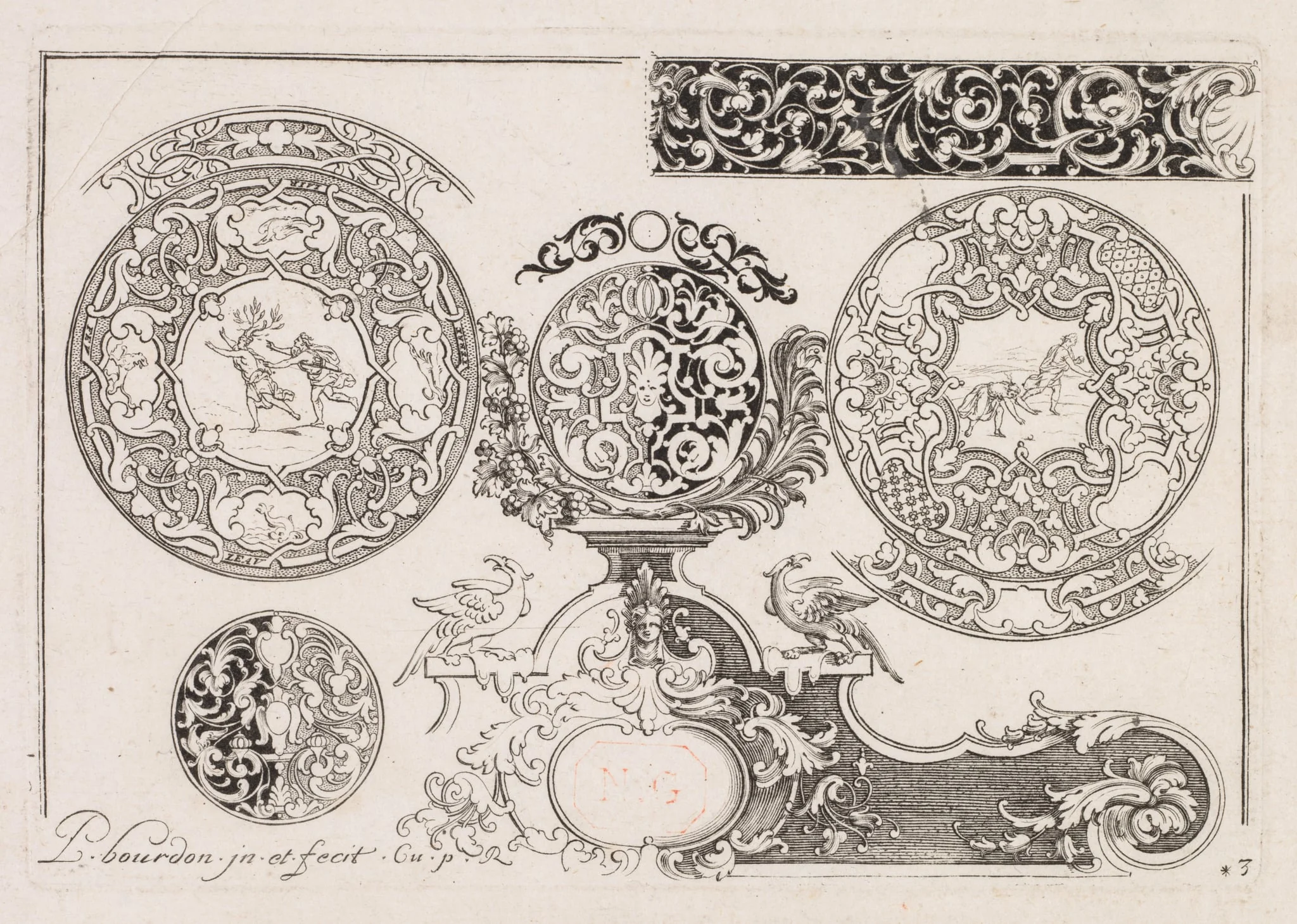 # 3 from " Livre second essais de Gravjre "
Second book of Engraved Designs, by Pierre Bourdon, 1703