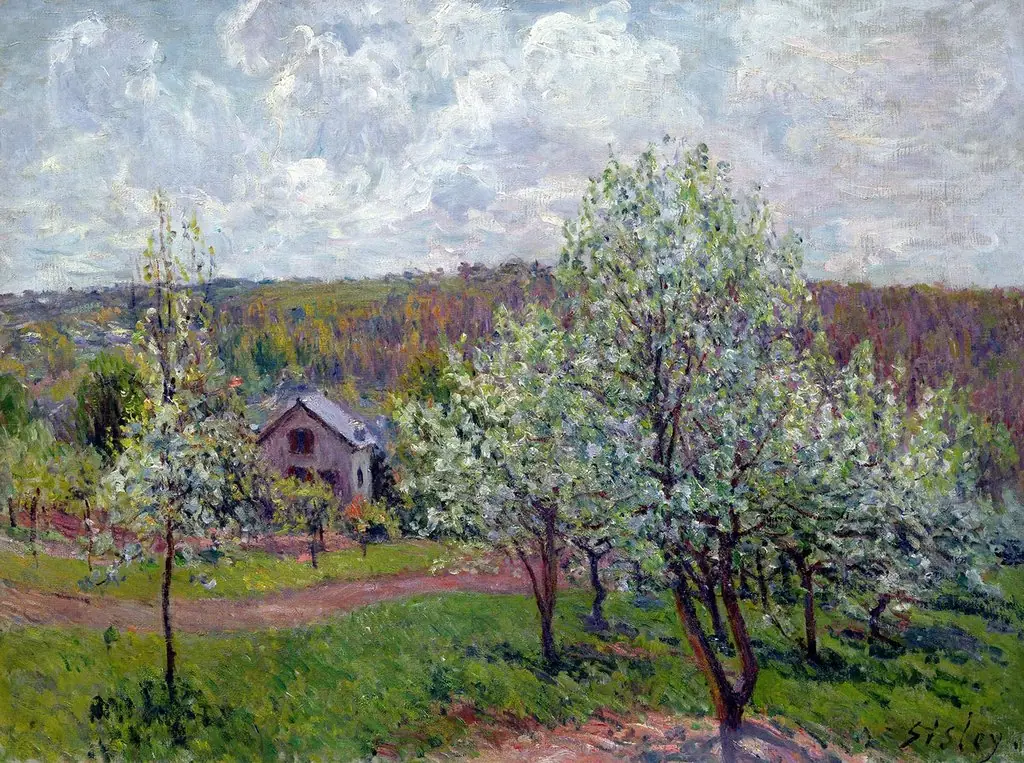 Printemps aux environs de Paris. Pommiers en fleurs