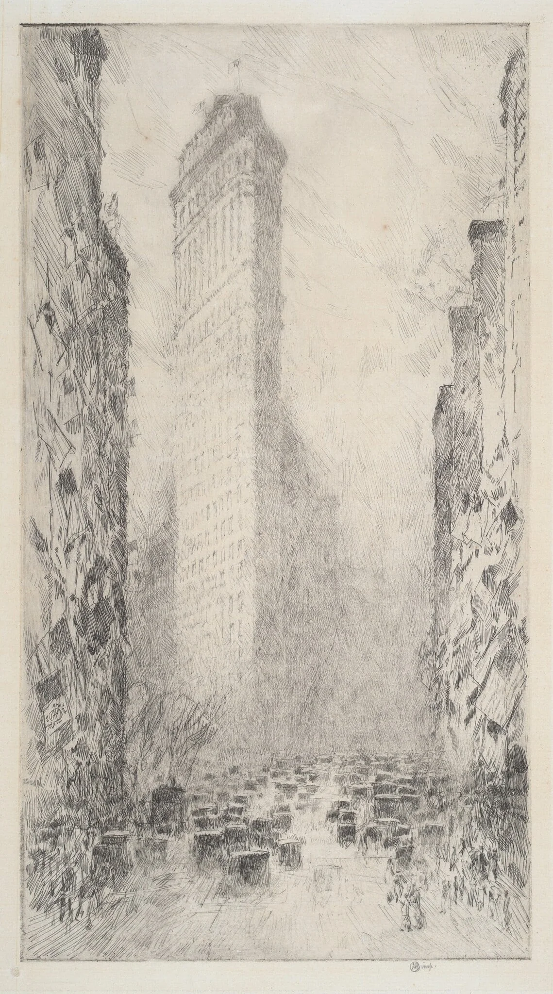 Washington's Birthday—Fifth Avenue & 23rd Street, by Childe Hassam, ink, 1916