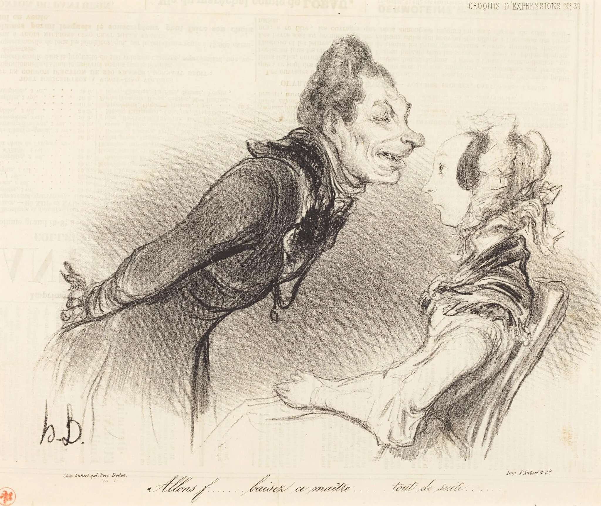 Allons... baisez ce maitre... tout de suite..., by Honoré Daumier, ink, 1838