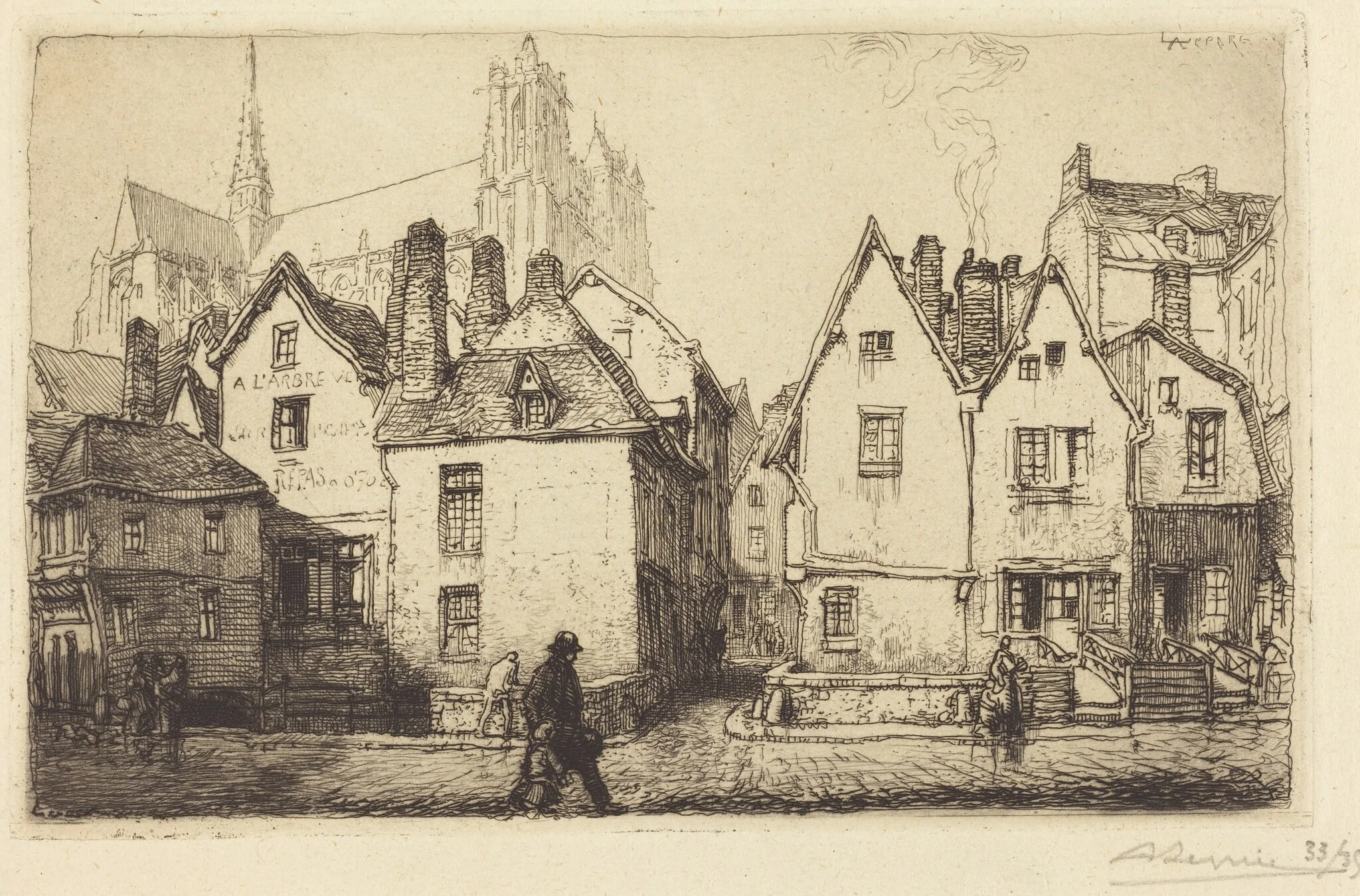Old Houses at Amiens (Vieilles maisons a Amiens), by Auguste Lepère, ink, 1907