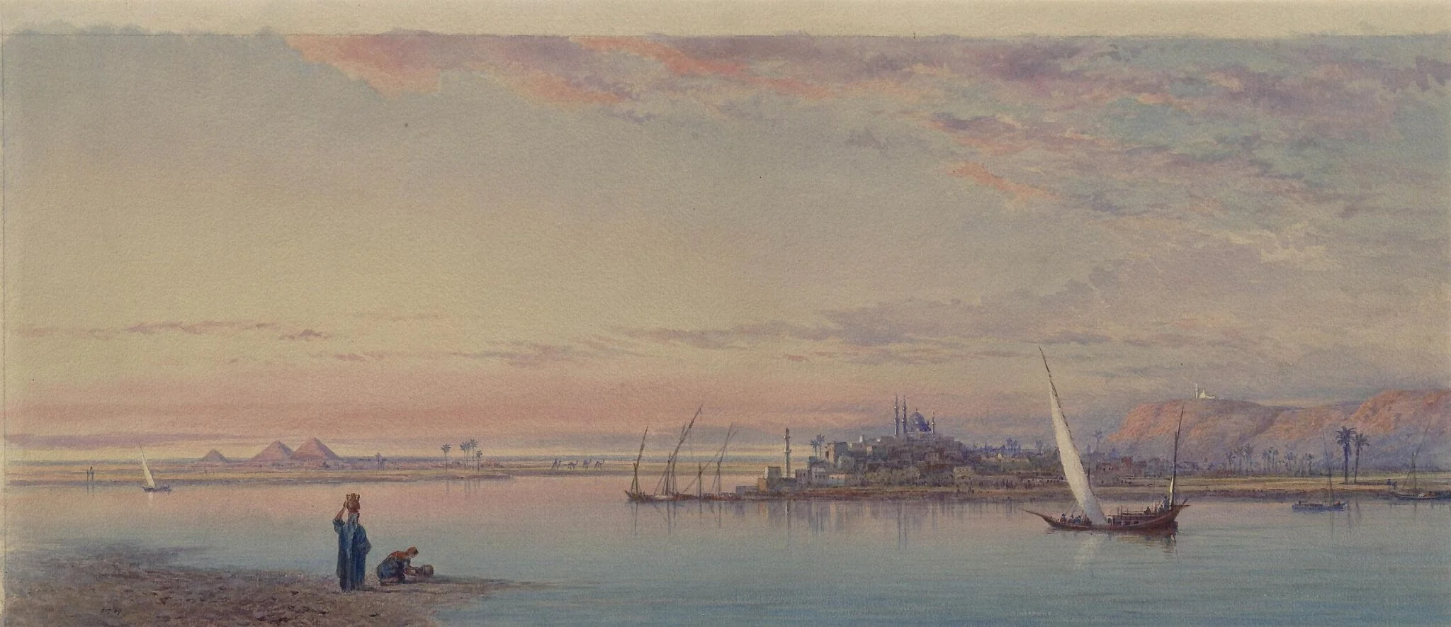 The Nile, near Bulak, by Henry RI Pilleau, watercolor, 1868