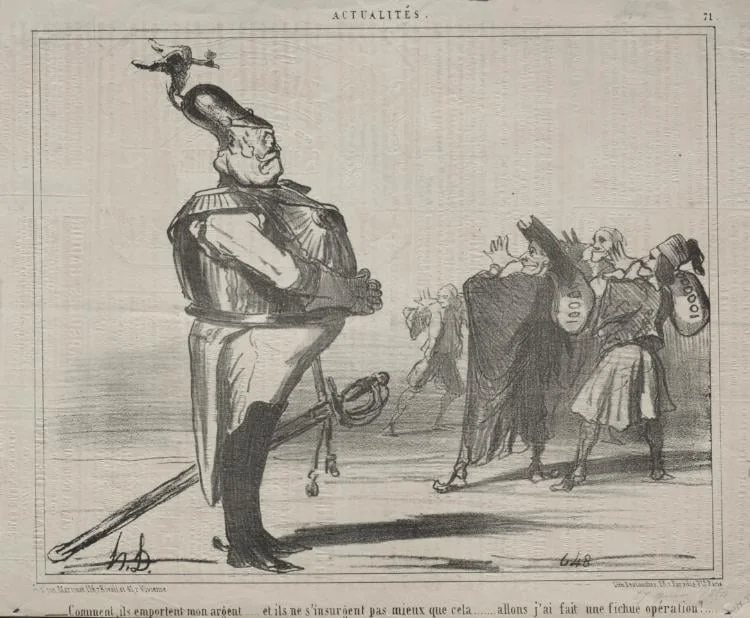Why are they taking away my money..., by Honoré Daumier, 1854