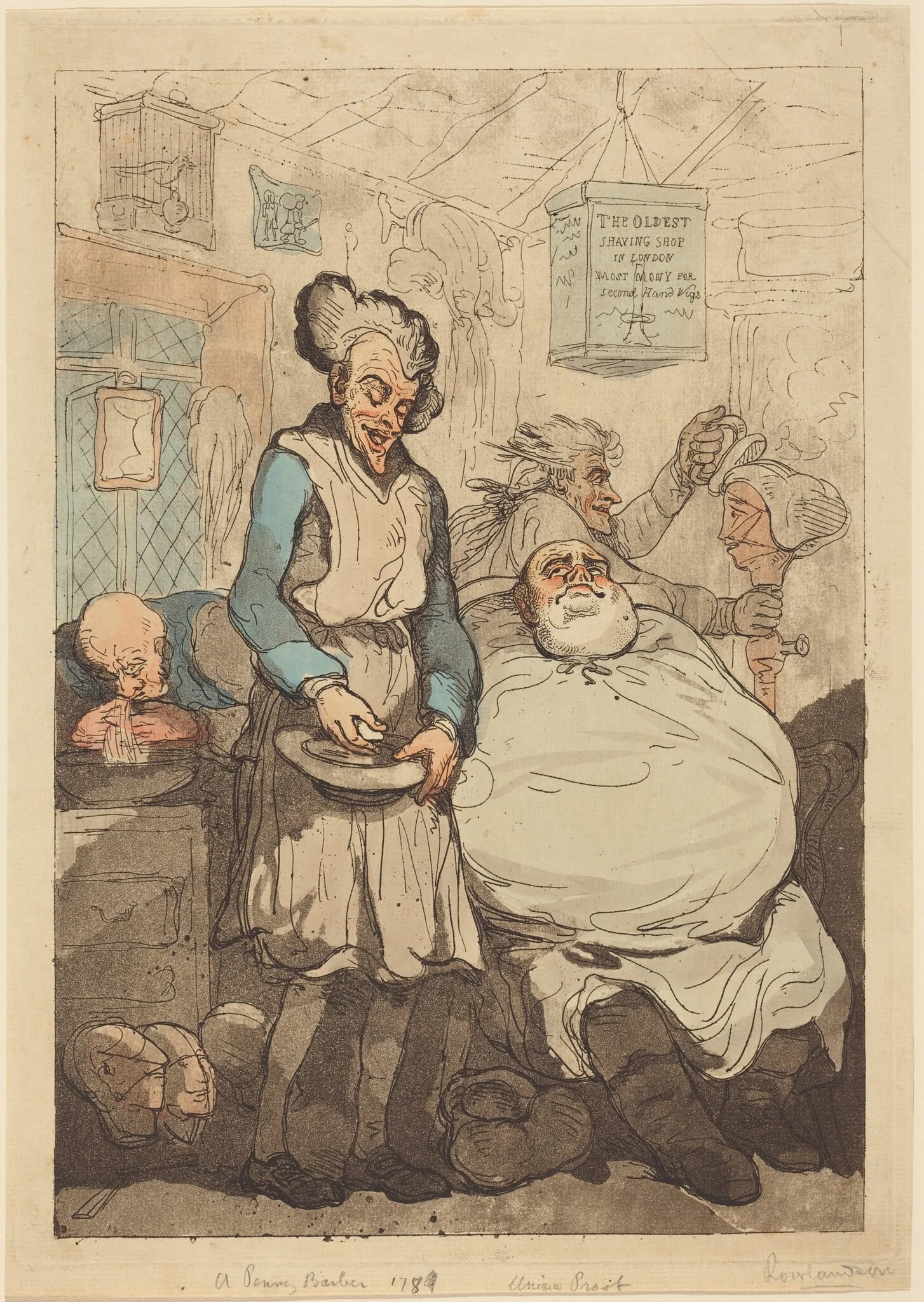 A Penny Barber, by Thomas Rowlandson, ink, 1789